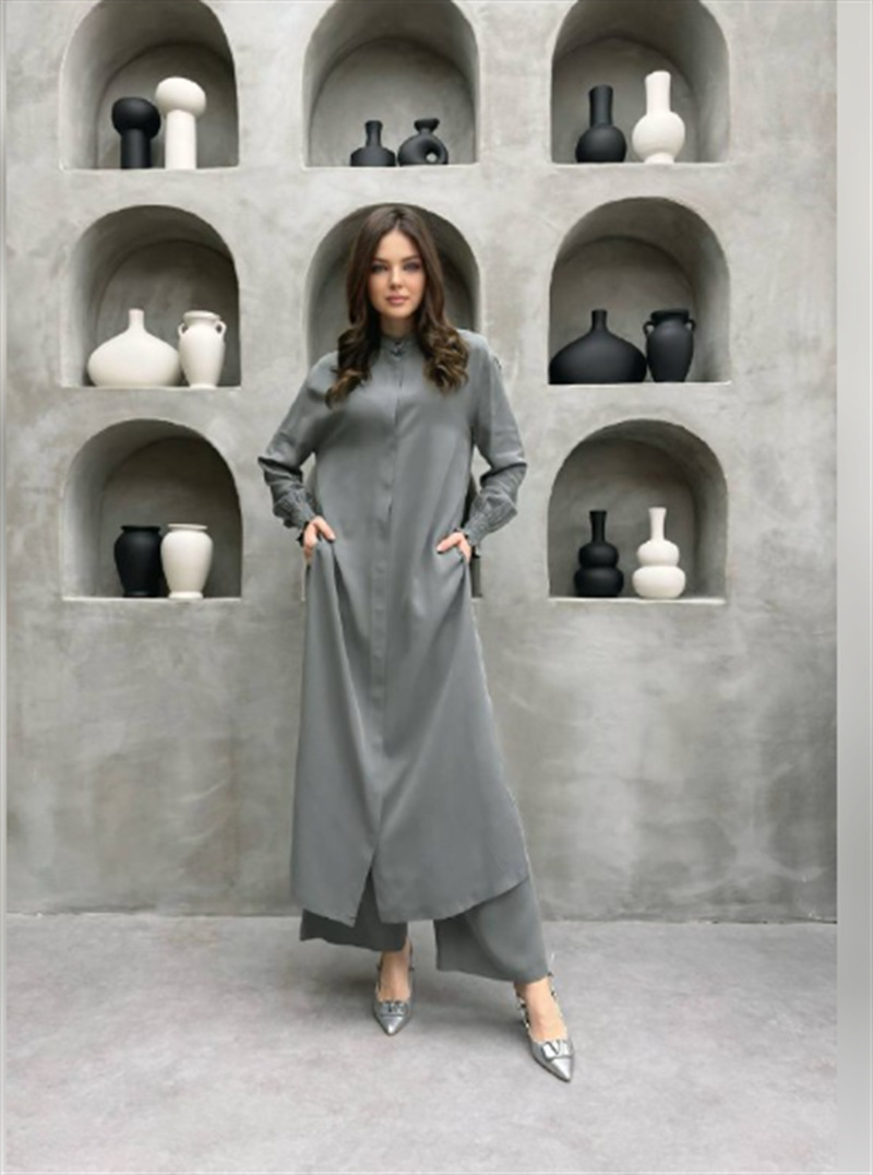 Muslim Sets Women Long Blouses Wide Leg Pants Set Two Piece Muslimah Ensemble Dubai Arabic Casual Ramadan - detail 4