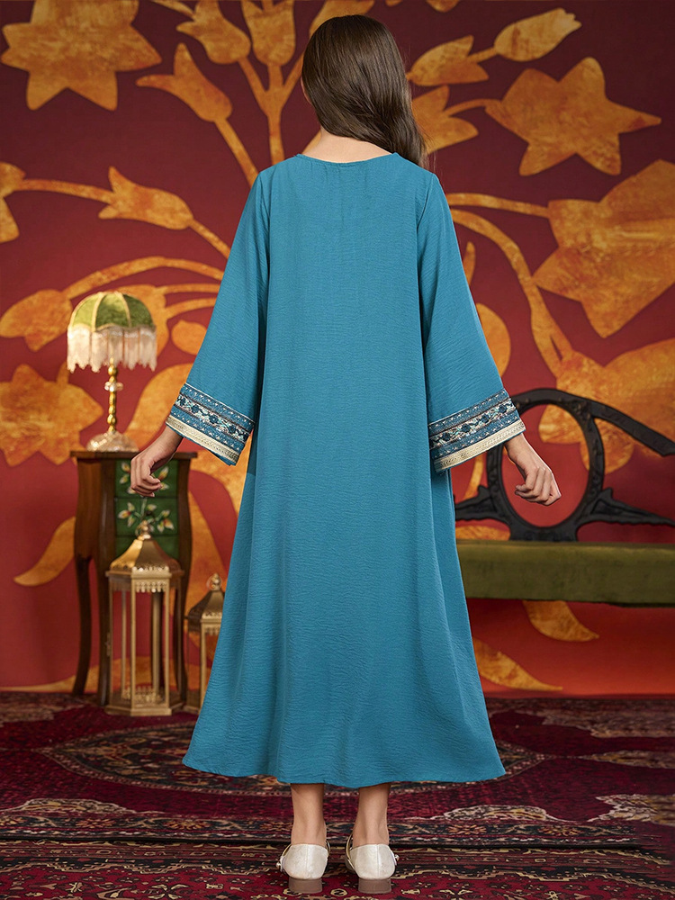 Dubai Muslim Kids Girls Embroidery Maxi Dress Robe Prayer Ramadan Loose Children Islamic Clothing Arabic Abaya - detail 12