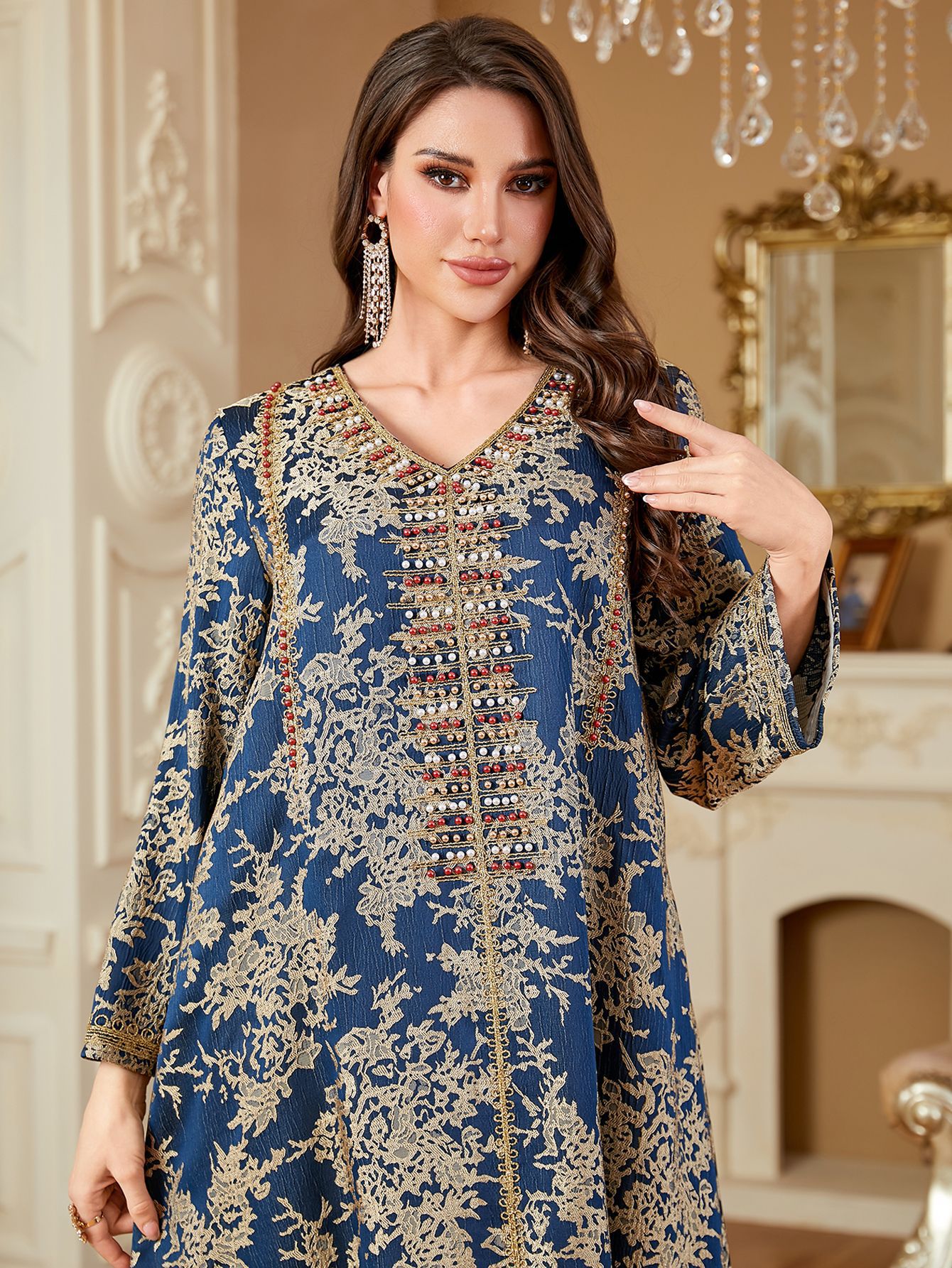 Women Embroidery Print Dress Abaya Women Party Jalabiya Muslim Dubai  Ramadan Prayer Caftan Robe - detail 4
