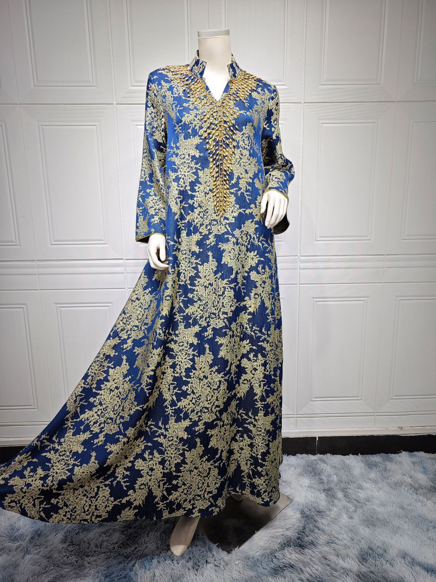 Muslim Dress for Women Abaya Beading Stand Collar Jalabiya Party Dresses Abayas Kaftan Abaya Arab Long Robe - detail 12