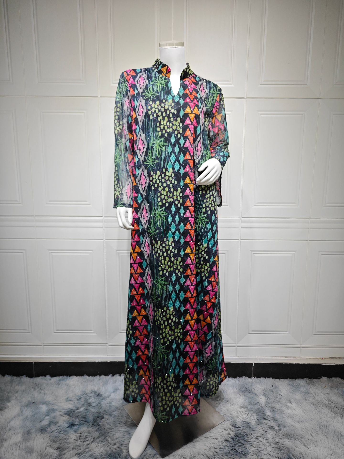 Dubai Luxury Floral Embroidery Abayas Muslim Rhinestone Decorated Loose Dress Women Clothes - detail 2