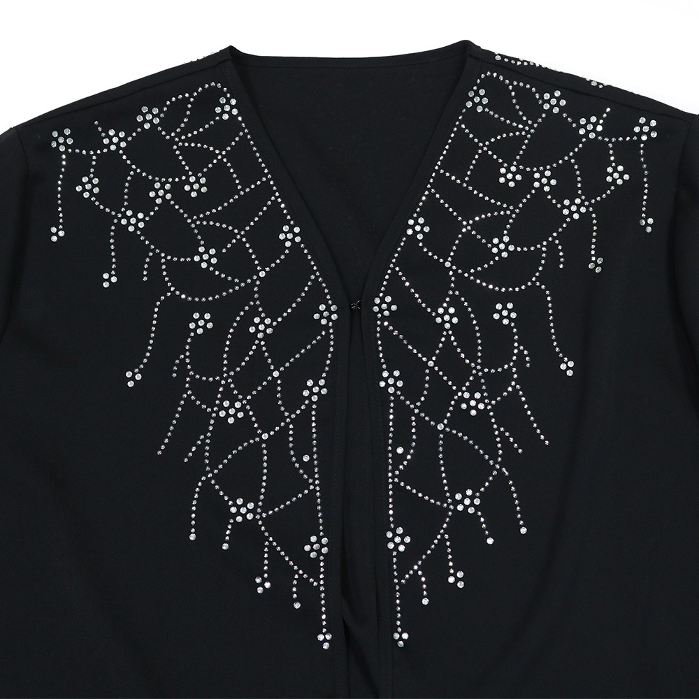 Ramadan Muslim Dress Women Hijab Abaya Khimar Jilbab Kebaya Loose Kaftan Robe Rhinestone Dresses Kimono Islam Clothing - detail 5