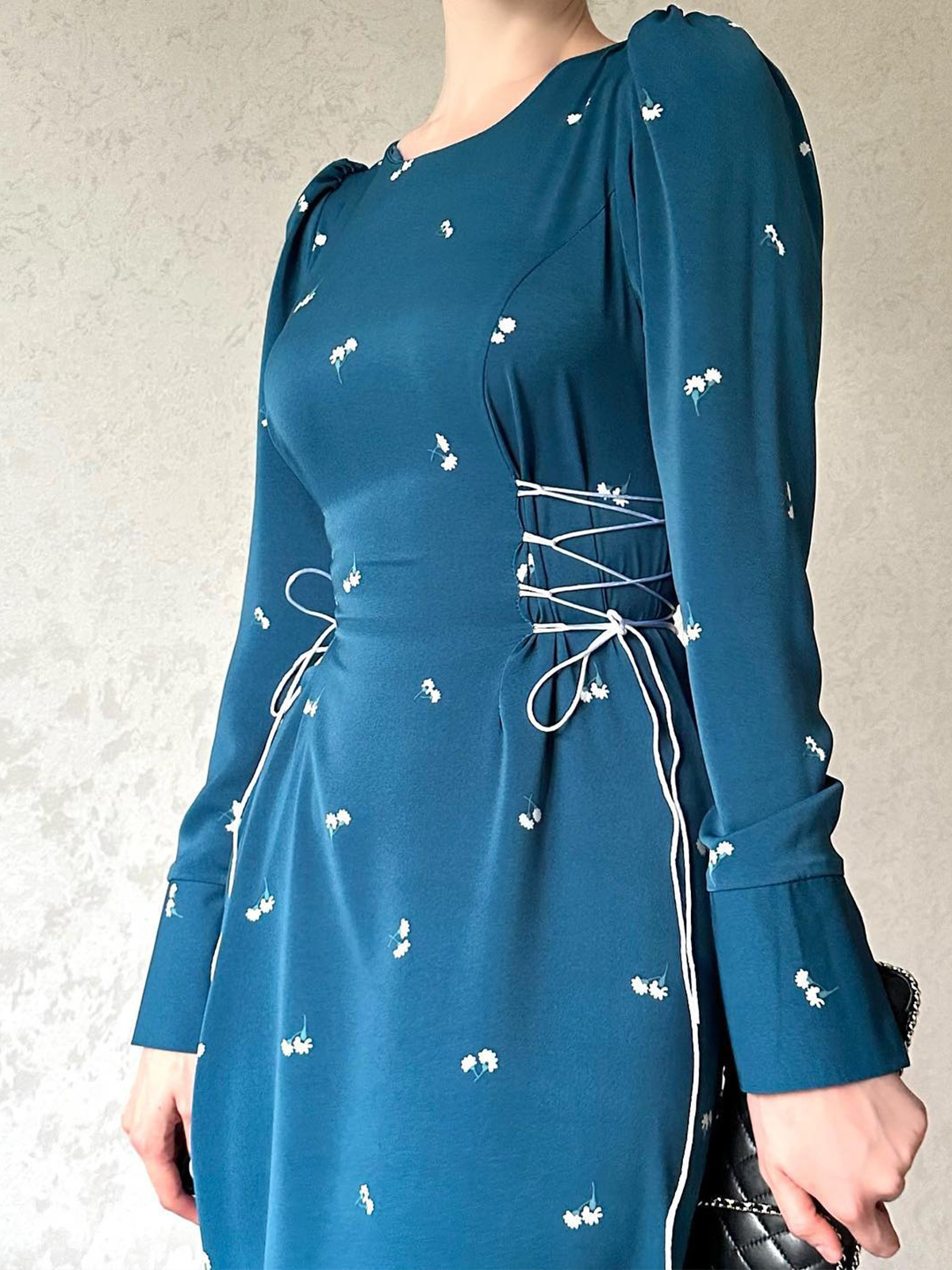 Chic Drawstring Waist Loose Dress Women Long Sleeve O Neck High Waist Pullover Swing Knee Length Spring Autumn - detail 3