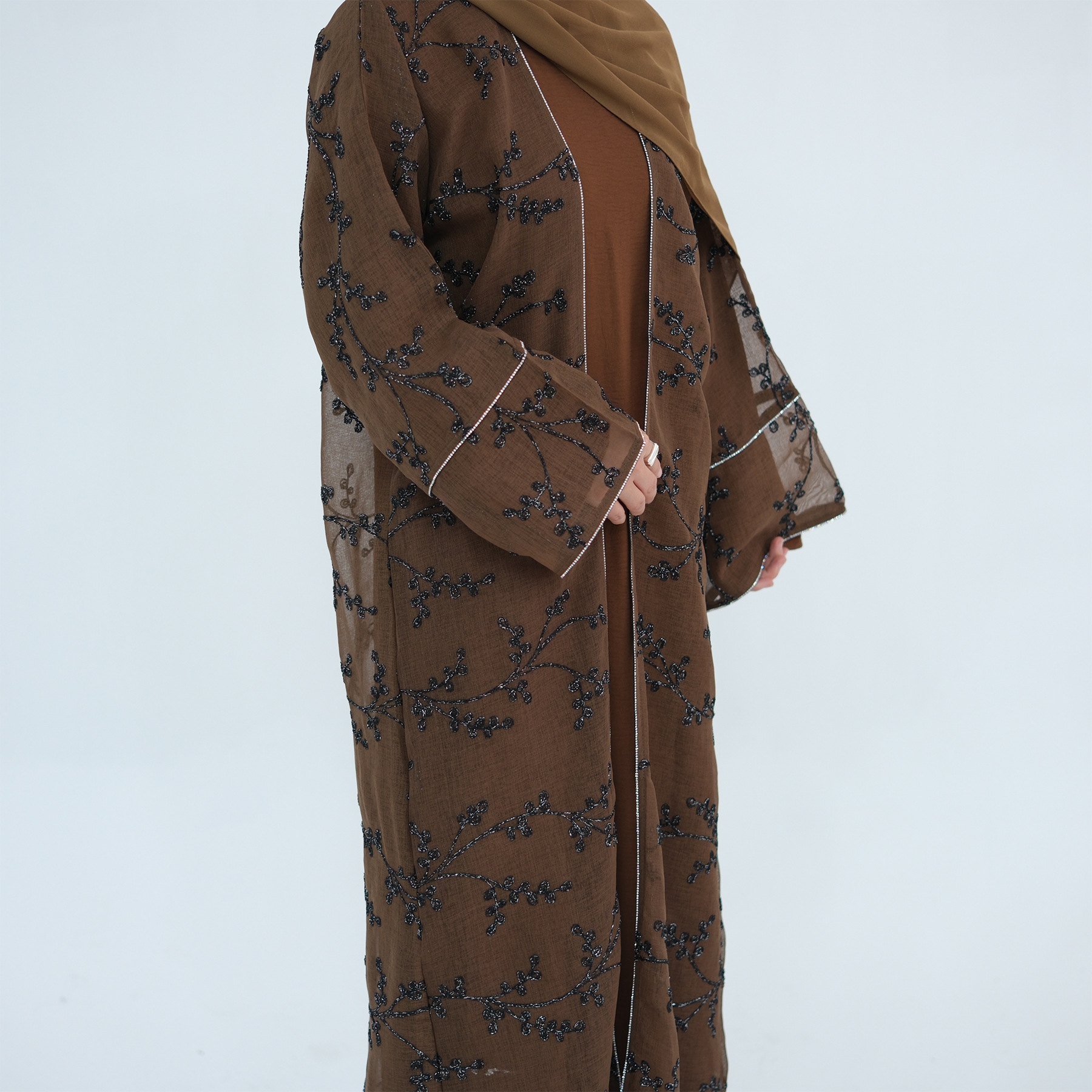 Muslim Women Dubai Abaya Luxury Embroidery Floral Long Dress Kimono Cardigan Kaftan Modest Robe Islamic Clothing - detail 6
