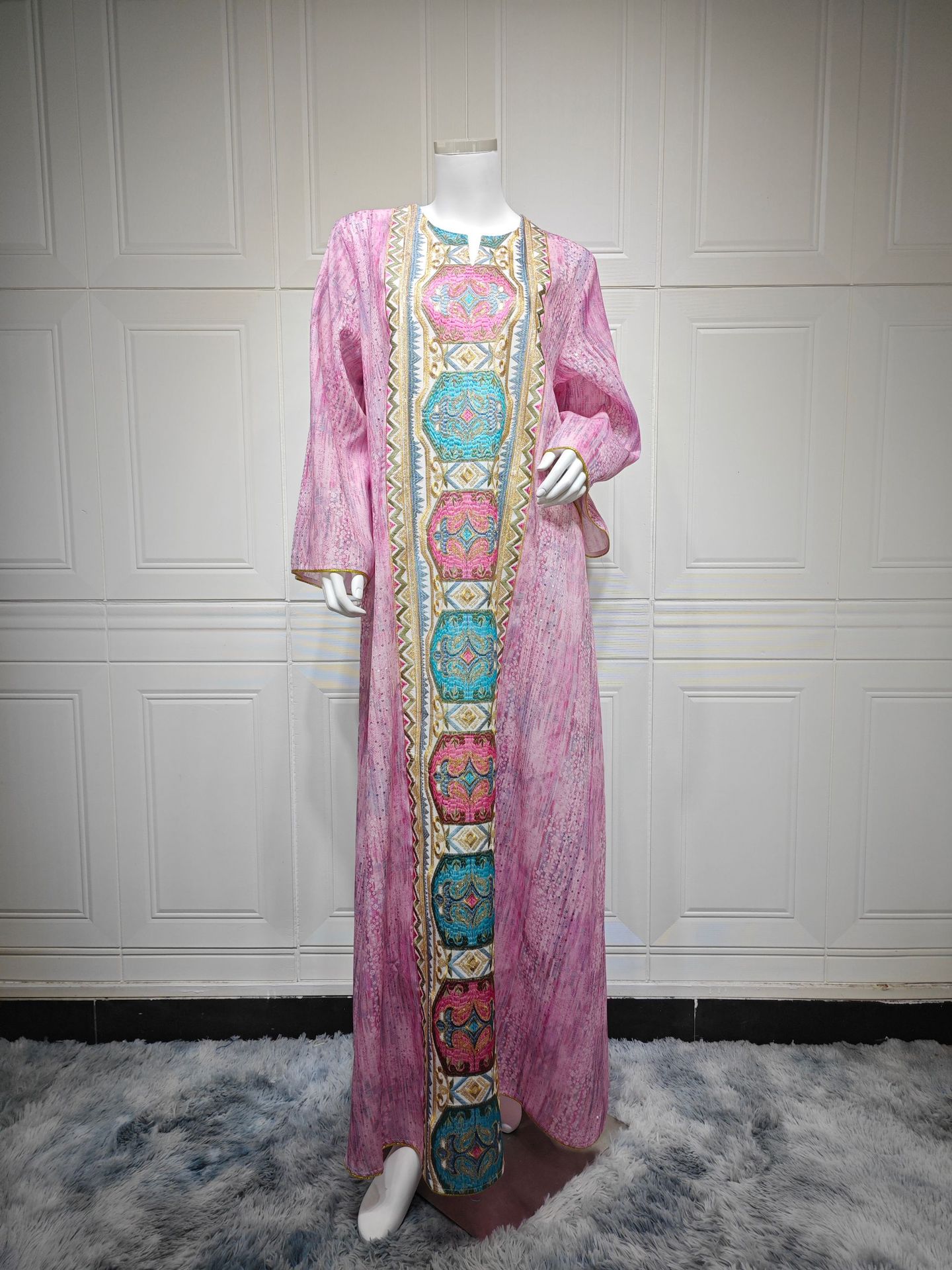 Abaya Women Dress Embroidery Kaftan Jalabiya Party Muslim Dubai Ramadan Caftan Long Robe Abayas embroidery elegant - detail 6