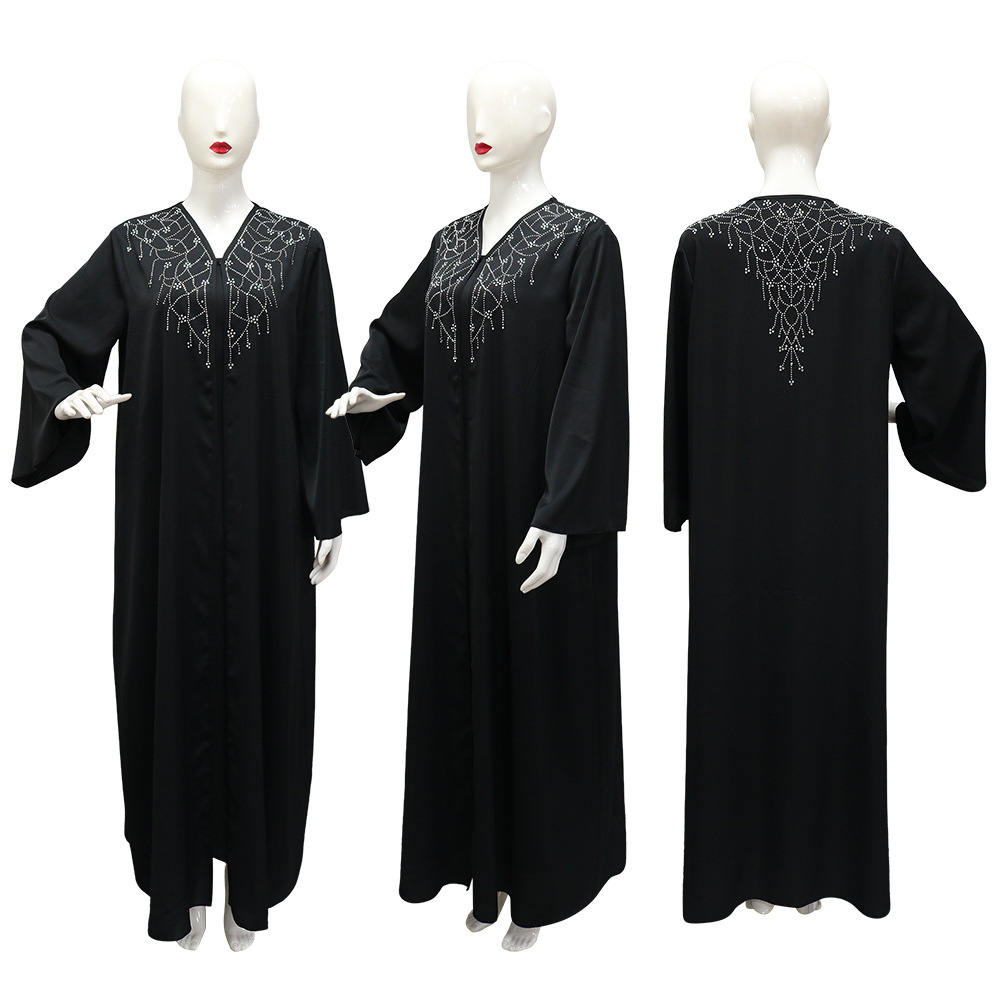 Ramadan Muslim Dress Women Hijab Abaya Khimar Jilbab Kebaya Loose Kaftan Robe Rhinestone Dresses Kimono Islam Clothing - detail 1