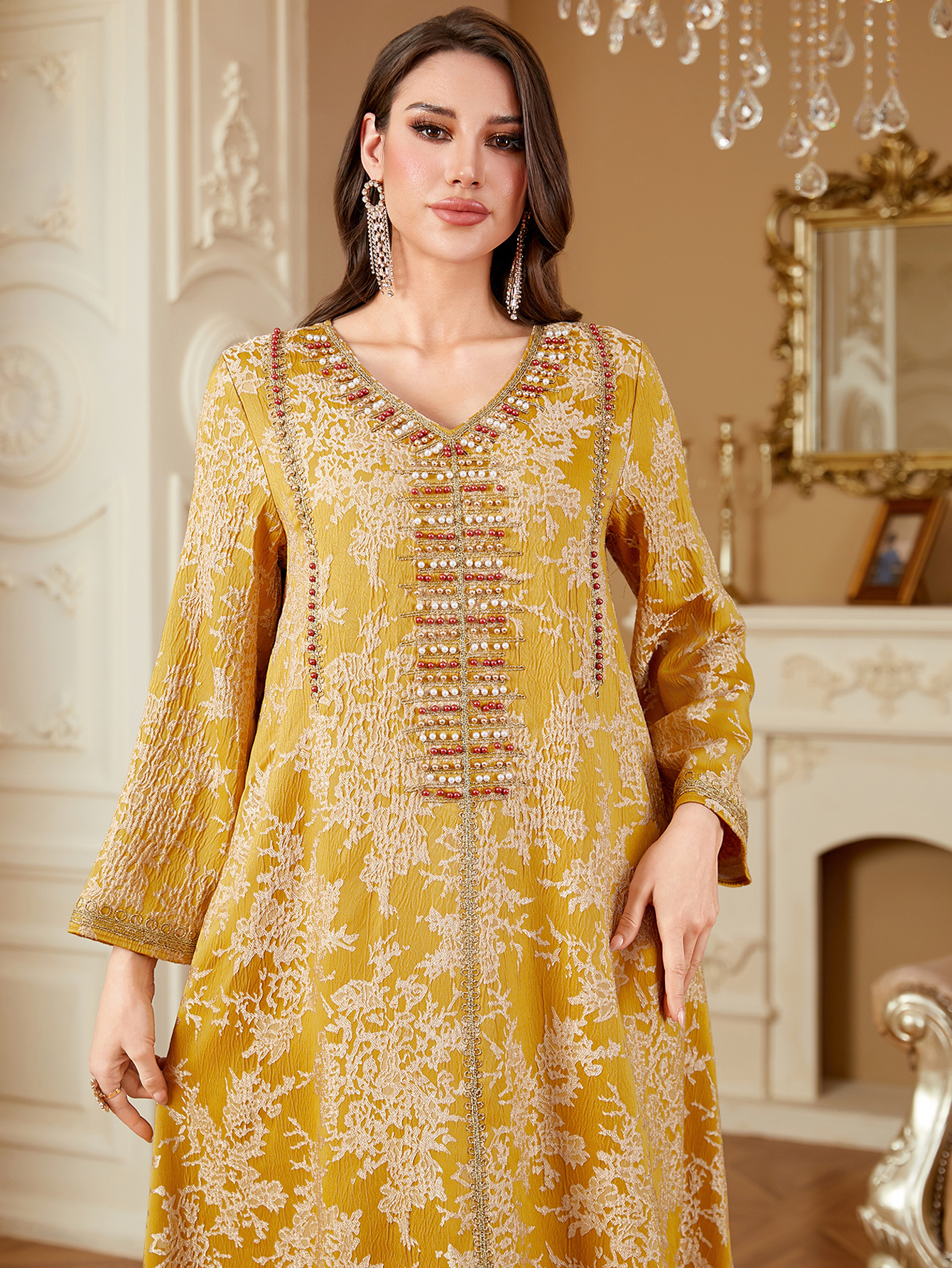 Women Embroidery Print Dress Abaya Women Party Jalabiya Muslim Dubai  Ramadan Prayer Caftan Robe - detail 8