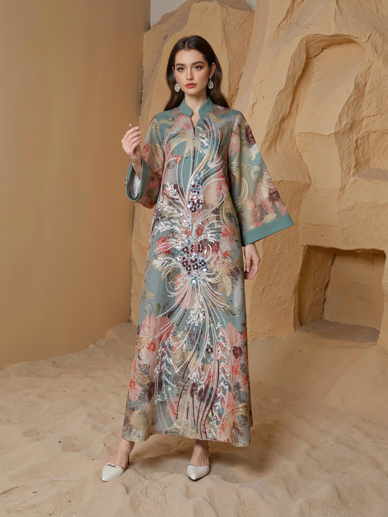 Evening Dresses Arab Long Robe Embroidery Muslim Women Party Jalabiya Ramadan Dubai Abayas Kaftan Islam - detail 7
