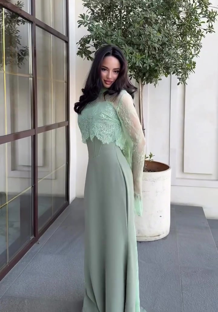 Thinyfull Saudi Arabia Mermaid Prom Evening Dresses Long Sleeve Lace Maxi Party Dress 2 Pieces Cocktail Prom Gowns - detail 2