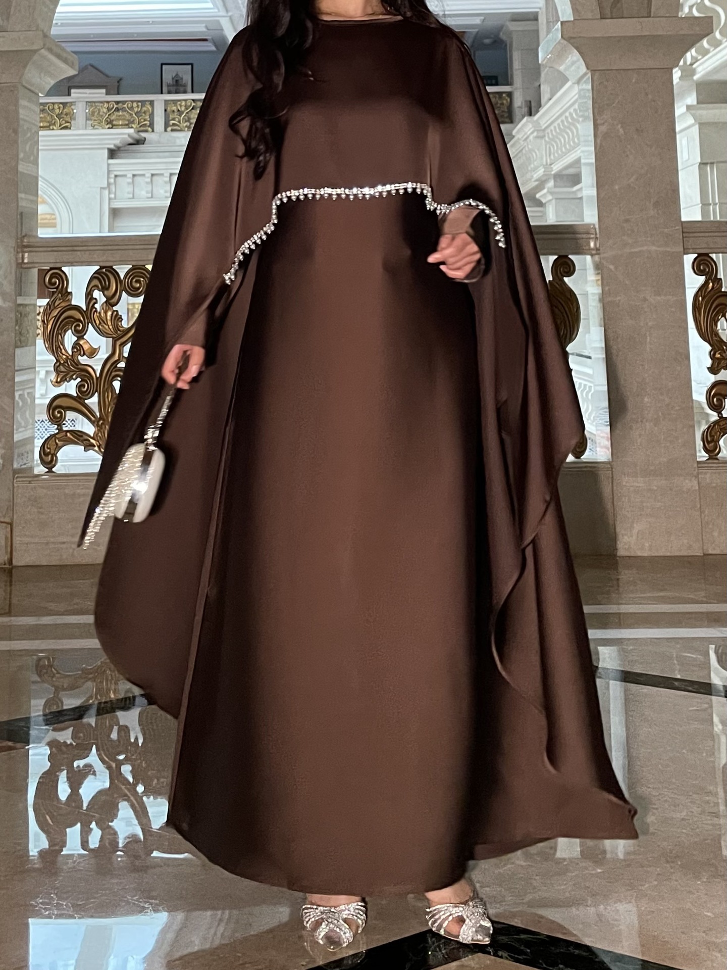 Elegant Pearl Chain Abaya Modest Abaya Muslim Hijab Ramadan Daily Commute Abaya Dubai Style Modest Robe - detail 7