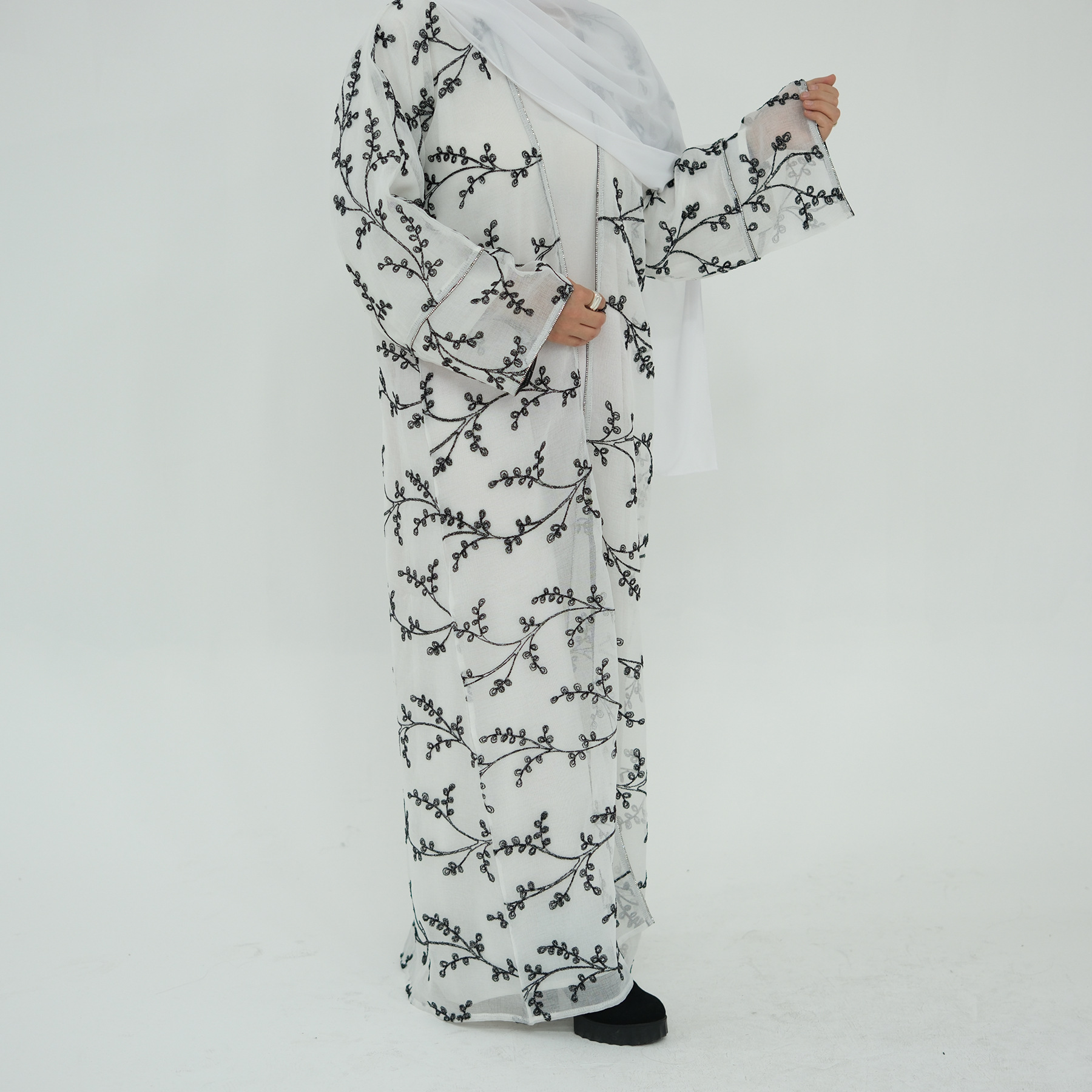 Muslim Women Dubai Abaya Luxury Embroidery Floral Long Dress Kimono Cardigan Kaftan Modest Robe Islamic Clothing - detail 2