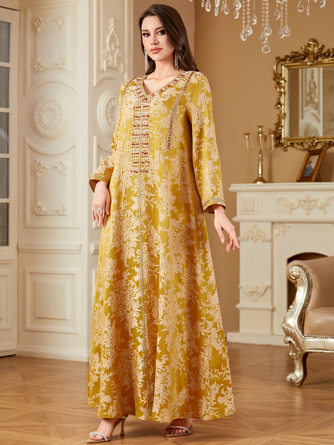 Women Embroidery Print Dress Abaya Women Party Jalabiya Muslim Dubai  Ramadan Prayer Caftan Robe - detail 6