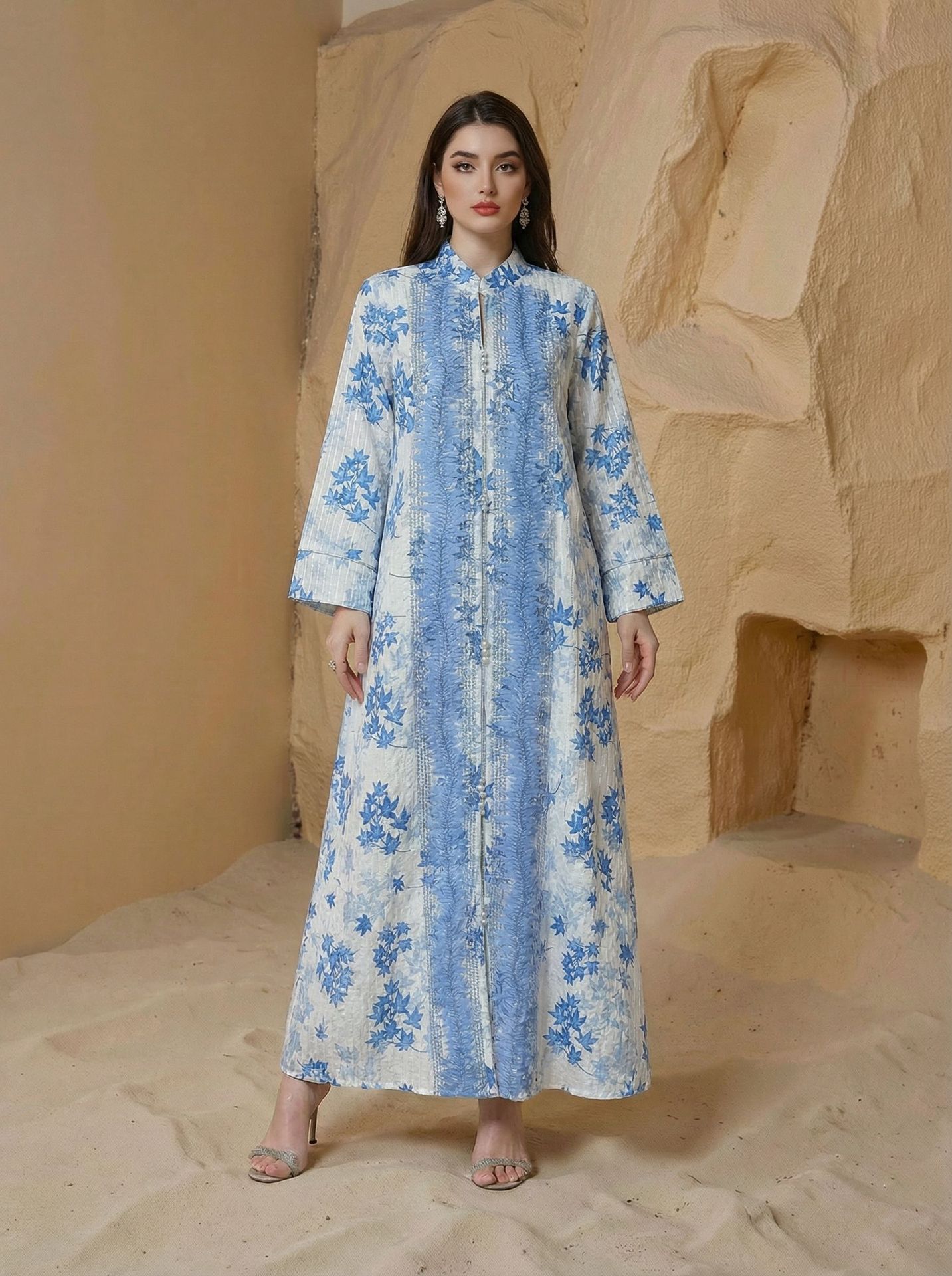 Muslim Party Dress for Women Jalabiya Abaya Ramadan Long Dresses Abayas Woman Kimono Print Caftan - detail 1
