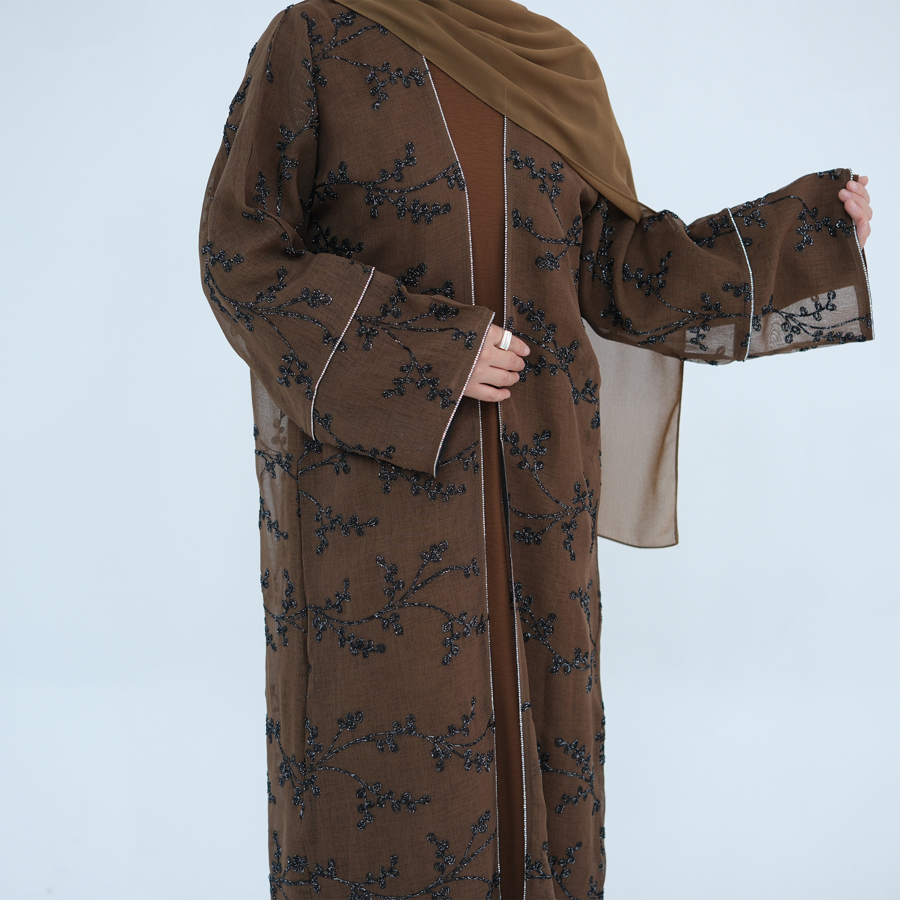 Muslim Women Dubai Abaya Luxury Embroidery Floral Long Dress Kimono Cardigan Kaftan Modest Robe Islamic Clothing - detail 8