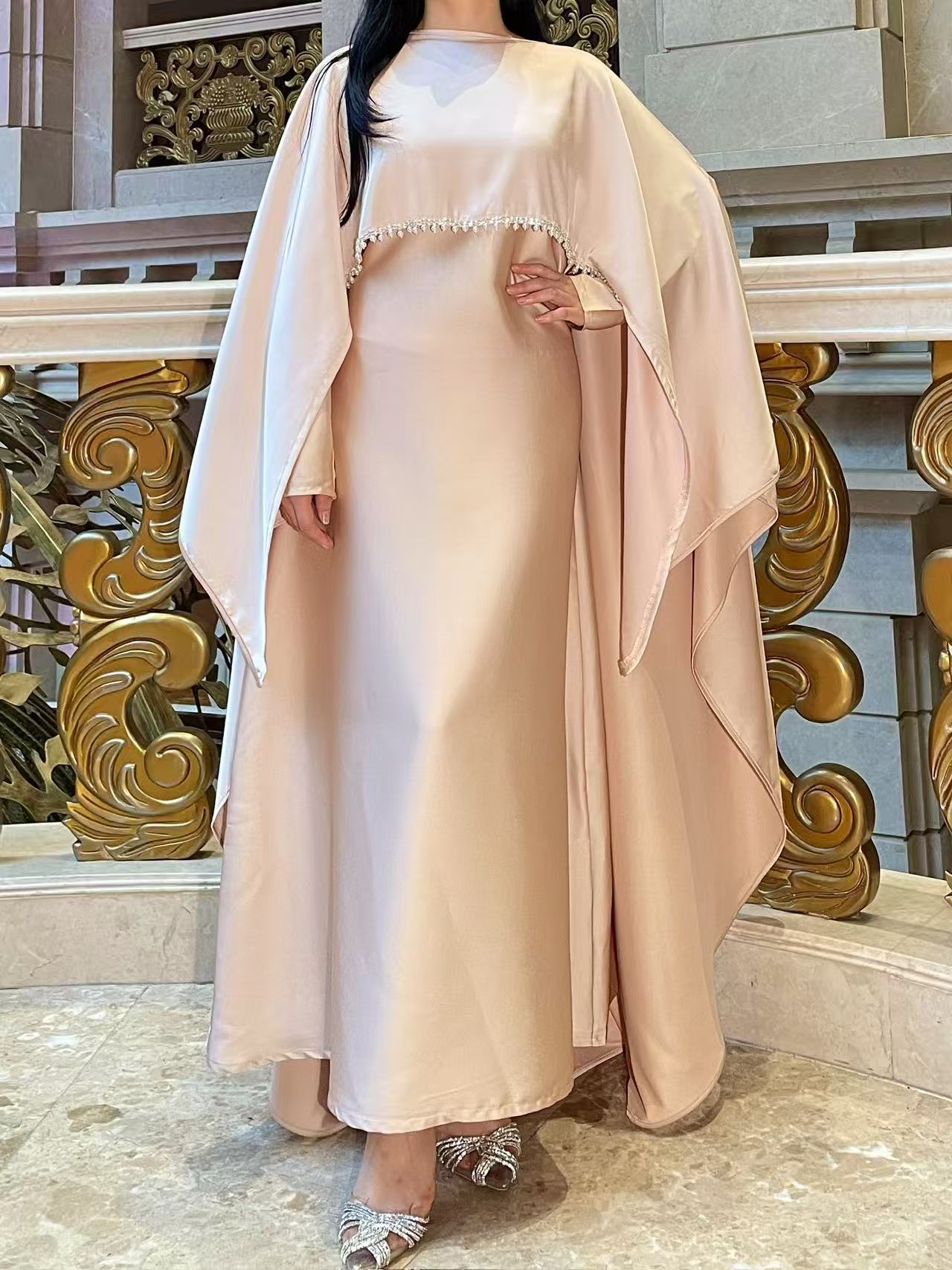 Elegant Pearl Chain Abaya Modest Abaya Muslim Hijab Ramadan Daily Commute Abaya Dubai Style Modest Robe - detail 12