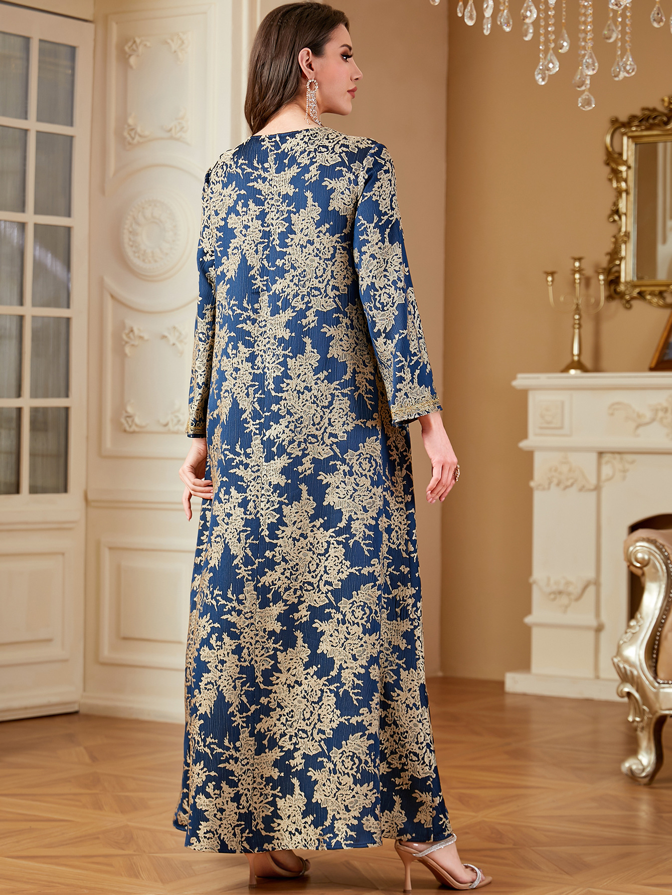 Women Embroidery Print Dress Abaya Women Party Jalabiya Muslim Dubai  Ramadan Prayer Caftan Robe - detail 2