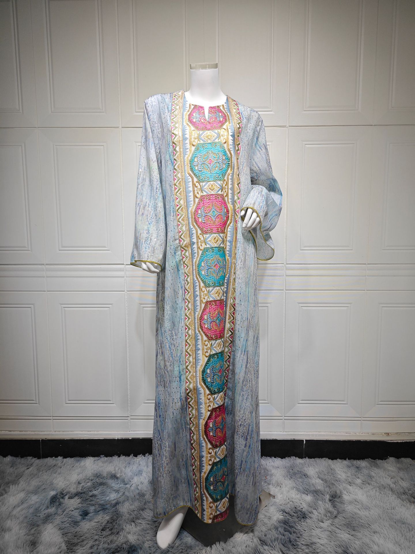 Abaya Women Dress Embroidery Kaftan Jalabiya Party Muslim Dubai Ramadan Caftan Long Robe Abayas embroidery elegant - detail 3