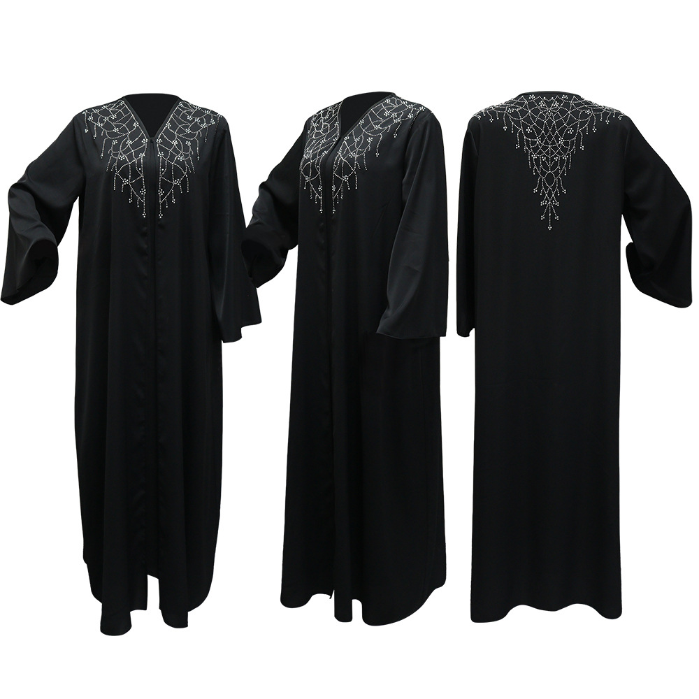 Ramadan Muslim Dress Women Hijab Abaya Khimar Jilbab Kebaya Loose Kaftan Robe Rhinestone Dresses Kimono Islam Clothing - detail 4