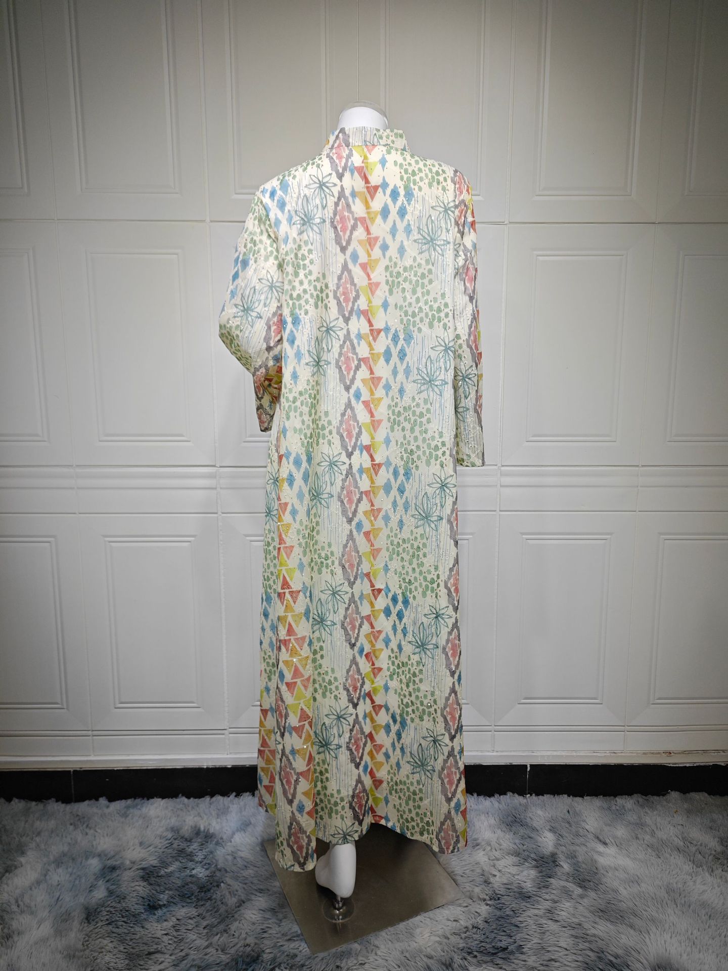 Dubai Luxury Floral Embroidery Abayas Muslim Rhinestone Decorated Loose Dress Women Clothes - detail 8