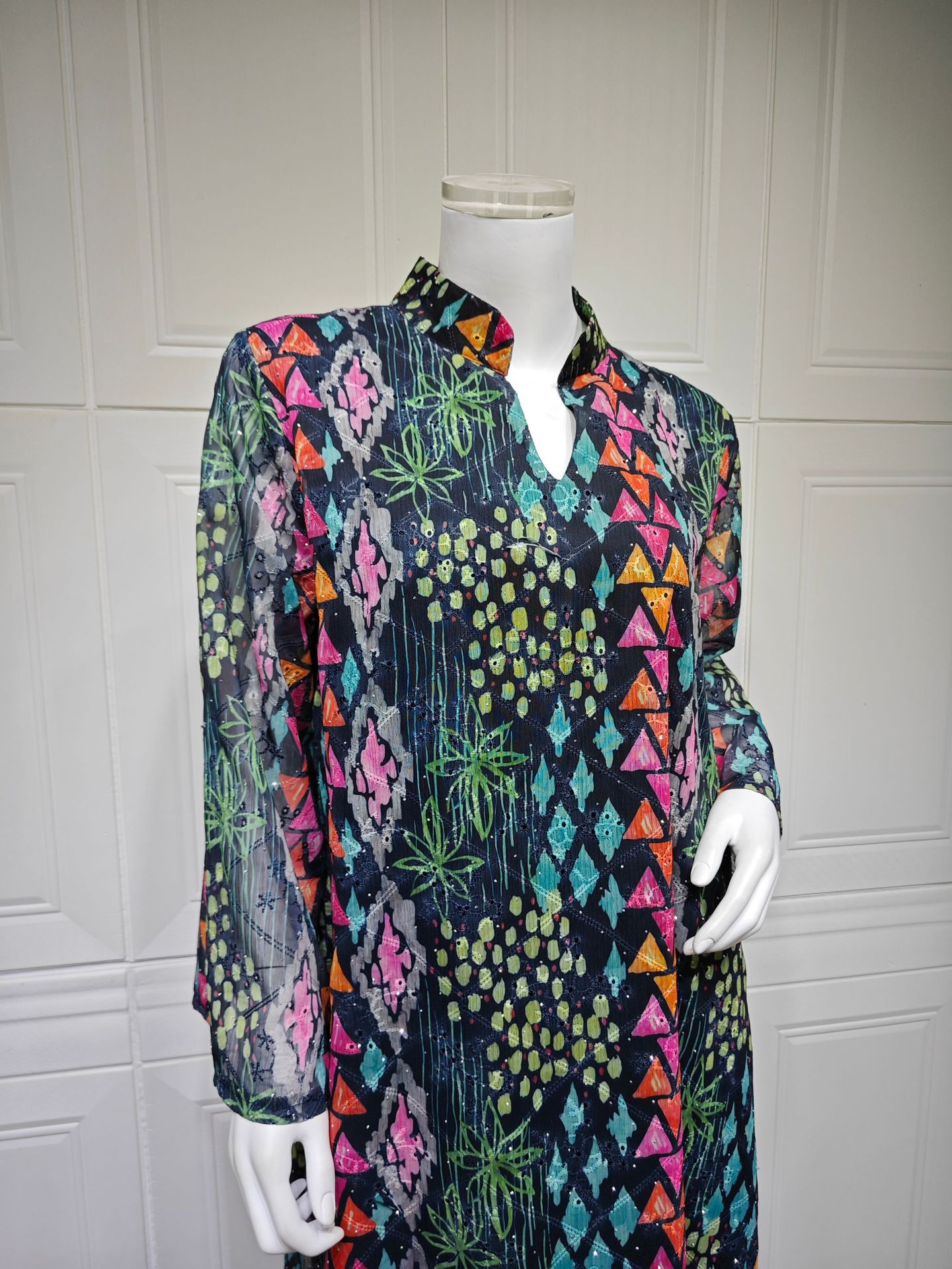 Dubai Luxury Floral Embroidery Abayas Muslim Rhinestone Decorated Loose Dress Women Clothes - detail 4