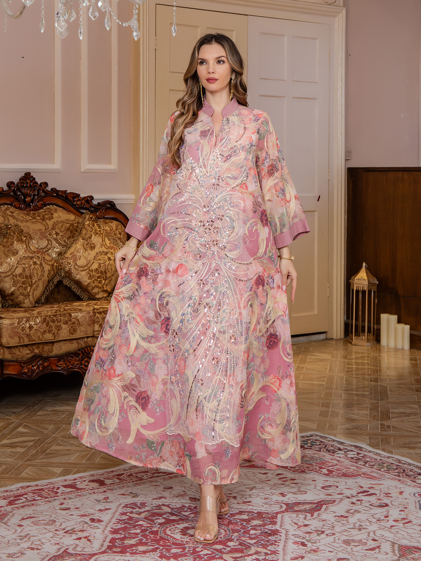 Evening Dresses Arab Long Robe Embroidery Muslim Women Party Jalabiya Ramadan Dubai Abayas Kaftan Islam - detail 3