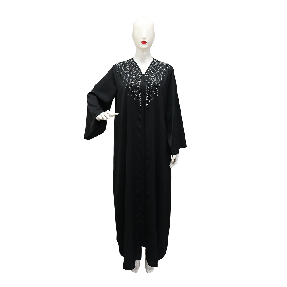 Ramadan Muslim Dress Women Hijab Abaya Khimar Jilbab Kebaya Loose Kaftan Robe Rhinestone Dresses Kimono Islam Clothing - detail 2