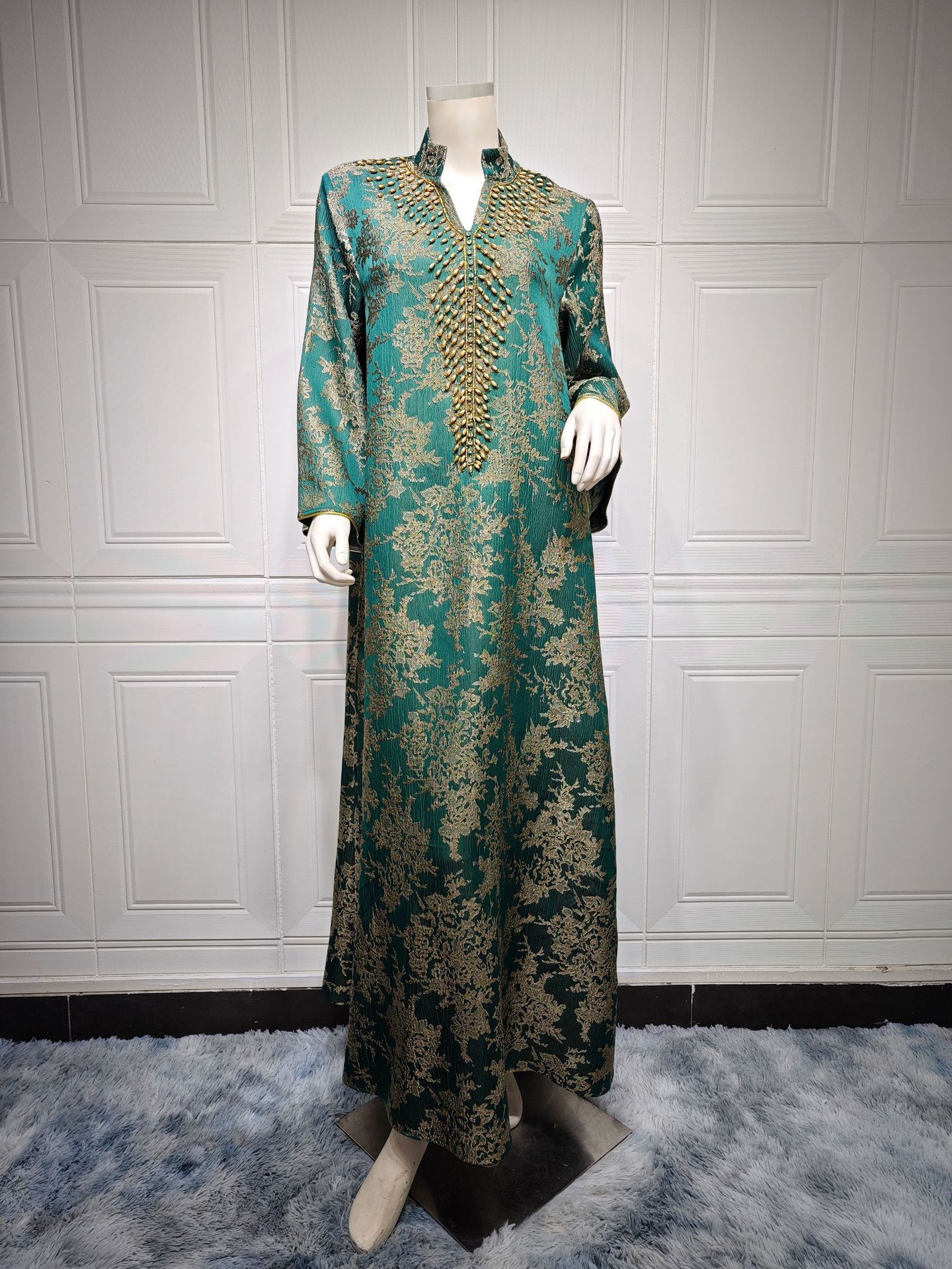 Muslim Dress for Women Abaya Beading Stand Collar Jalabiya Party Dresses Abayas Kaftan Abaya Arab Long Robe - detail 1