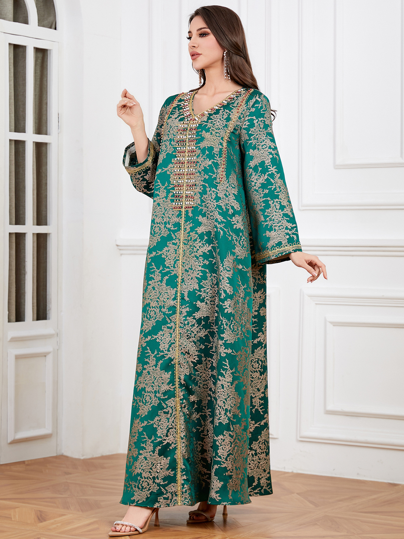 Women Embroidery Print Dress Abaya Women Party Jalabiya Muslim Dubai  Ramadan Prayer Caftan Robe - detail 10