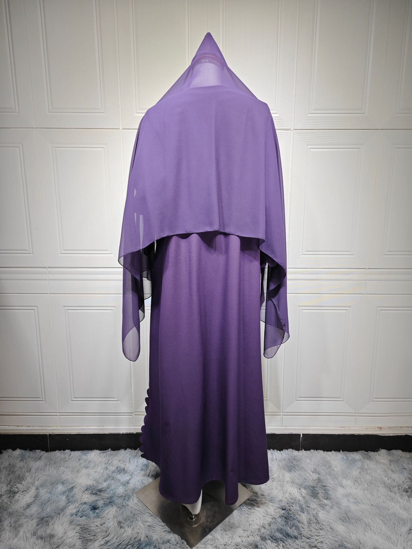 Women Abaya Cardigan Dress with Scarf Muslim Caftan Robe Jalabiya Ramadan Dubai Kaftan Abayas - detail 2