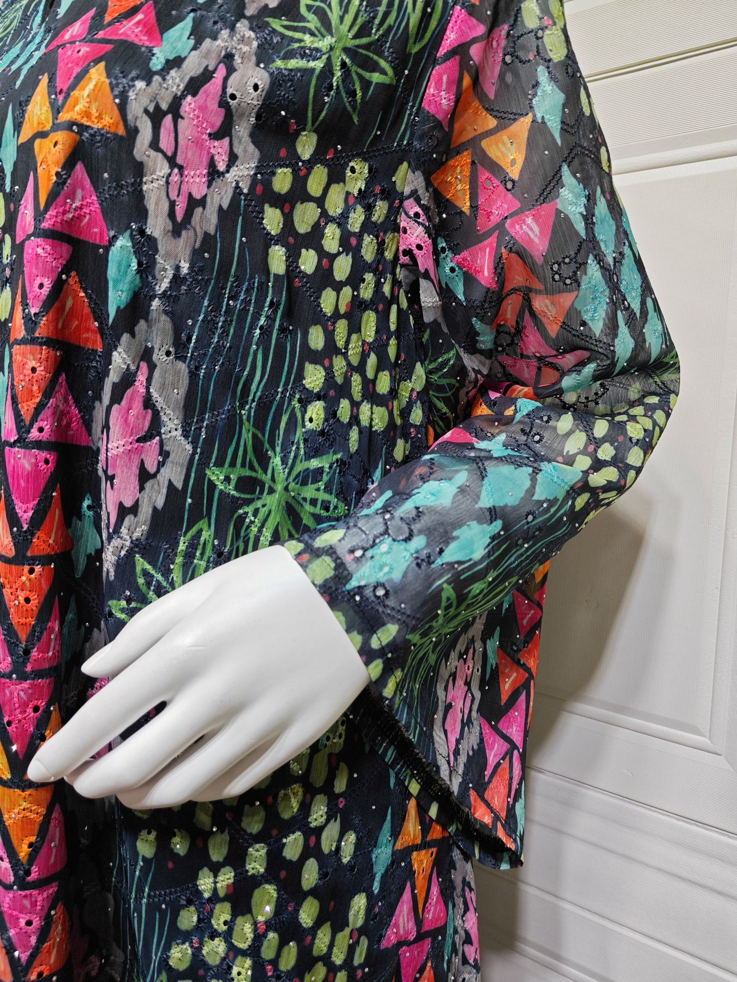 Dubai Luxury Floral Embroidery Abayas Muslim Rhinestone Decorated Loose Dress Women Clothes - detail 6