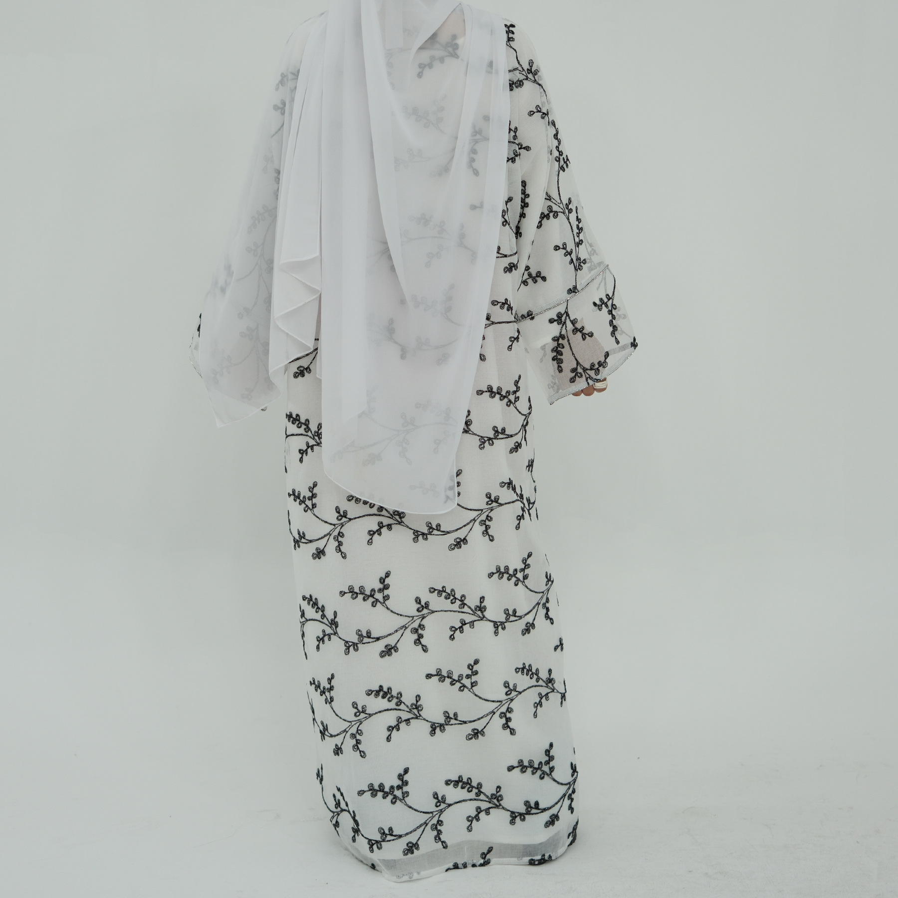 Muslim Women Dubai Abaya Luxury Embroidery Floral Long Dress Kimono Cardigan Kaftan Modest Robe Islamic Clothing - detail 3