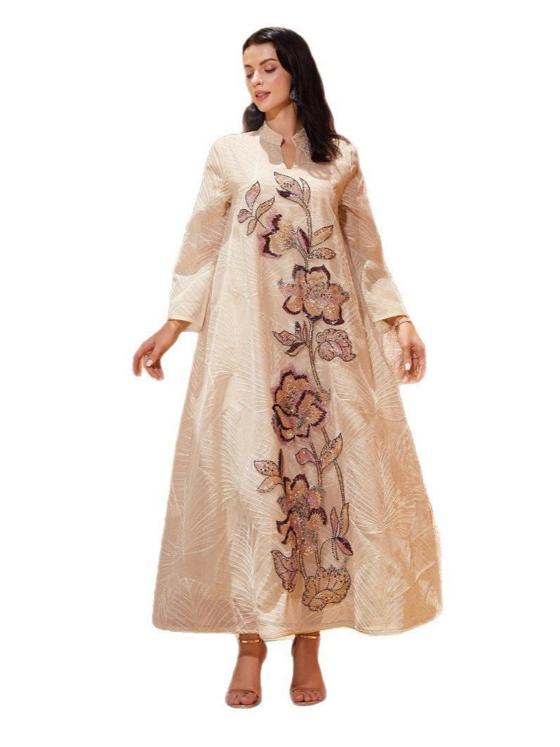 Women Dress Abaya Elegant Mesh Muslim Ramadan Jalabiya Embroidery Party Dresses Dubai Long Robe Kaftan - detail 7