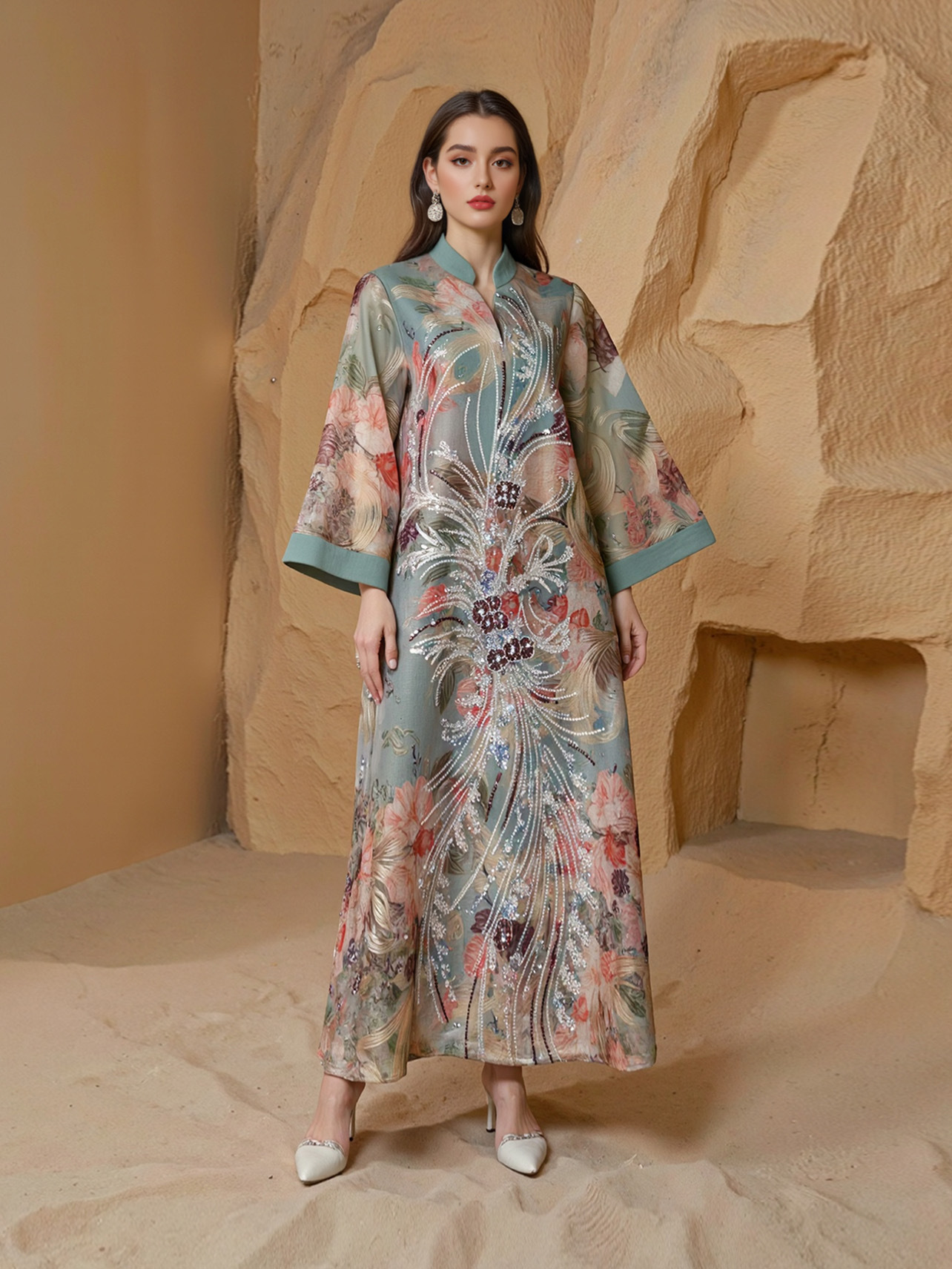 Evening Dresses Arab Long Robe Embroidery Muslim Women Party Jalabiya Ramadan Dubai Abayas Kaftan Islam - detail 6