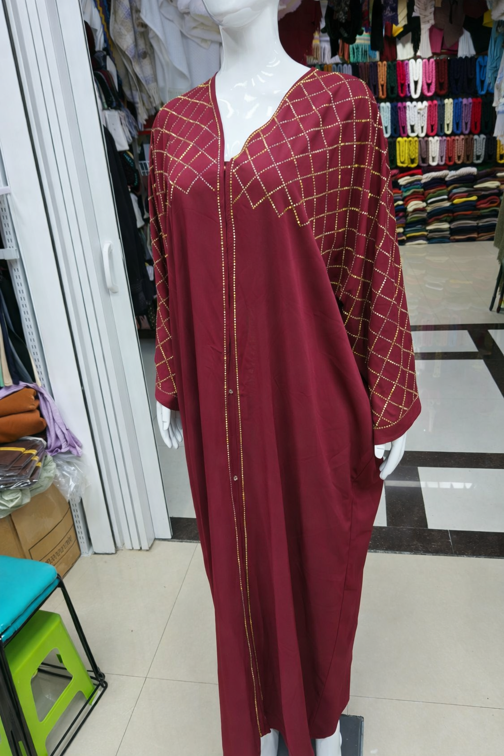 New Retro Style Arabian Mesh Rhinestone Women Dress Ethnic Style Muslim Dress - detail 10