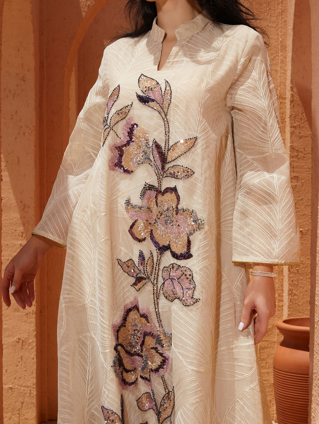 Women Dress Abaya Elegant Mesh Muslim Ramadan Jalabiya Embroidery Party Dresses Dubai Long Robe Kaftan - detail 6
