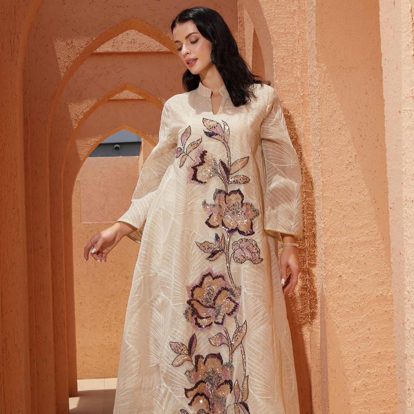 Women Dress Abaya Elegant Mesh Muslim Ramadan Jalabiya Embroidery Party Dresses Dubai Long Robe Kaftan - detail 5