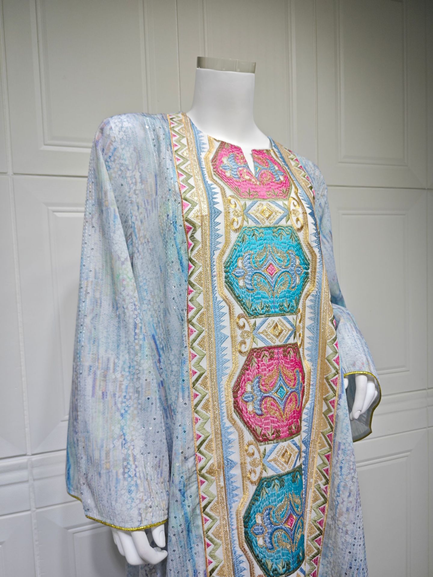 Abaya Women Dress Embroidery Kaftan Jalabiya Party Muslim Dubai Ramadan Caftan Long Robe Abayas embroidery elegant - detail 8