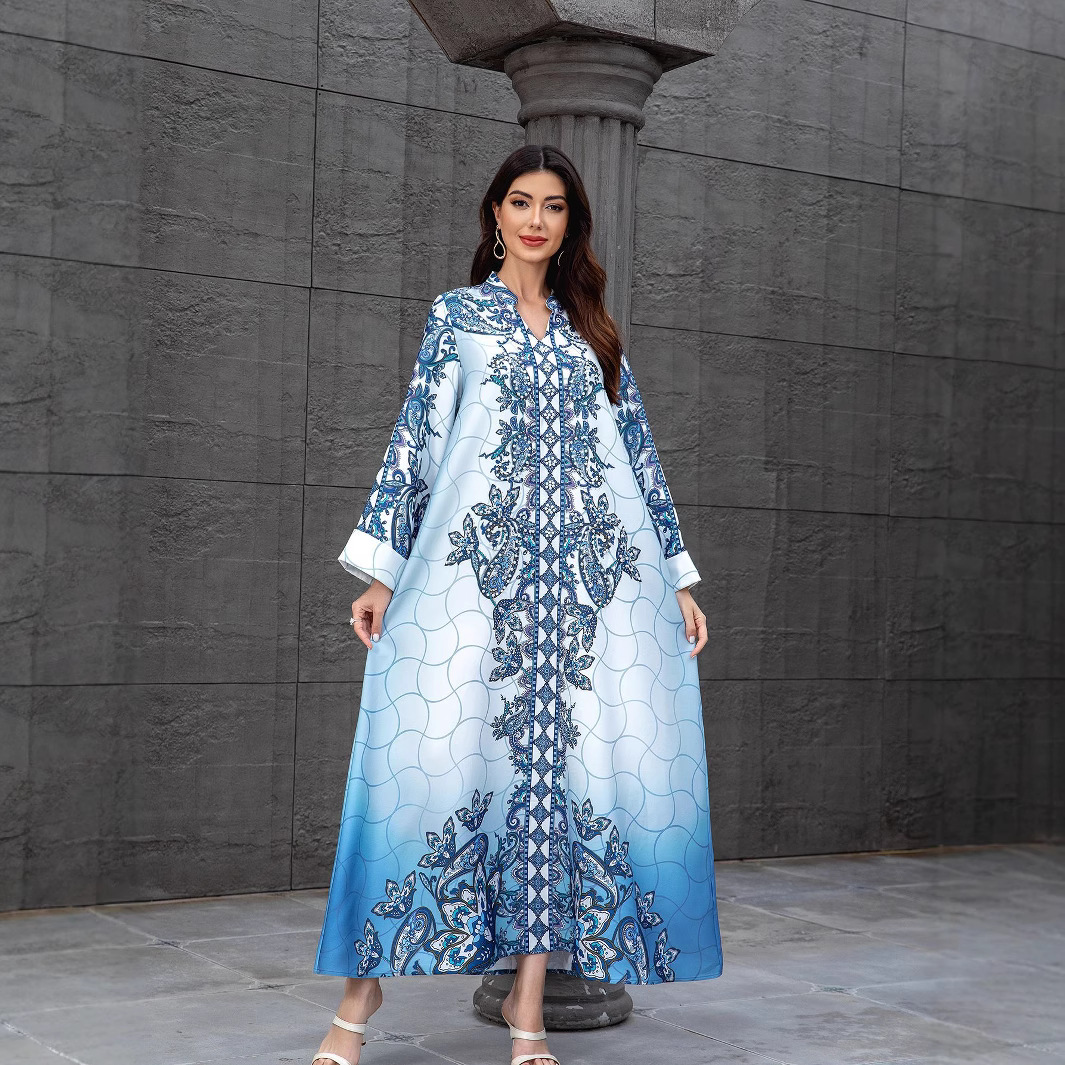 Women Dress Abaya Muslim Ramadan Jalabiya Print Beading Party Dresses Dubai Long Robe Kaftan - detail 3