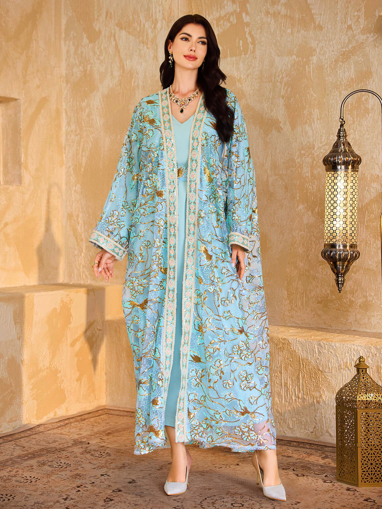 Women Dress Muslim Abaya Embroidery Party Jalabiya Ramadan Long Dresses Abayas Kaftan Arab Long Robe - detail 1