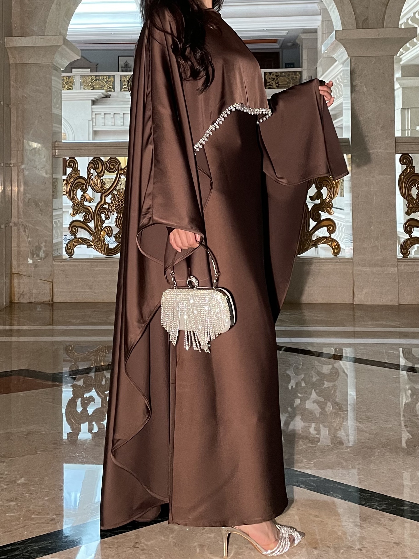 Elegant Pearl Chain Abaya Modest Abaya Muslim Hijab Ramadan Daily Commute Abaya Dubai Style Modest Robe - detail 8