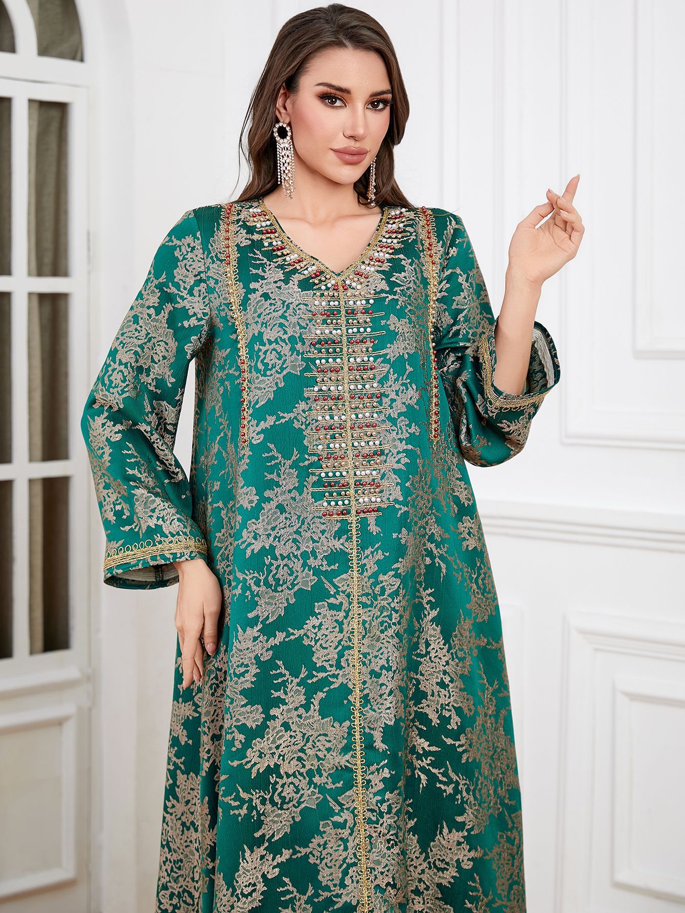 Women Embroidery Print Dress Abaya Women Party Jalabiya Muslim Dubai  Ramadan Prayer Caftan Robe - detail 5