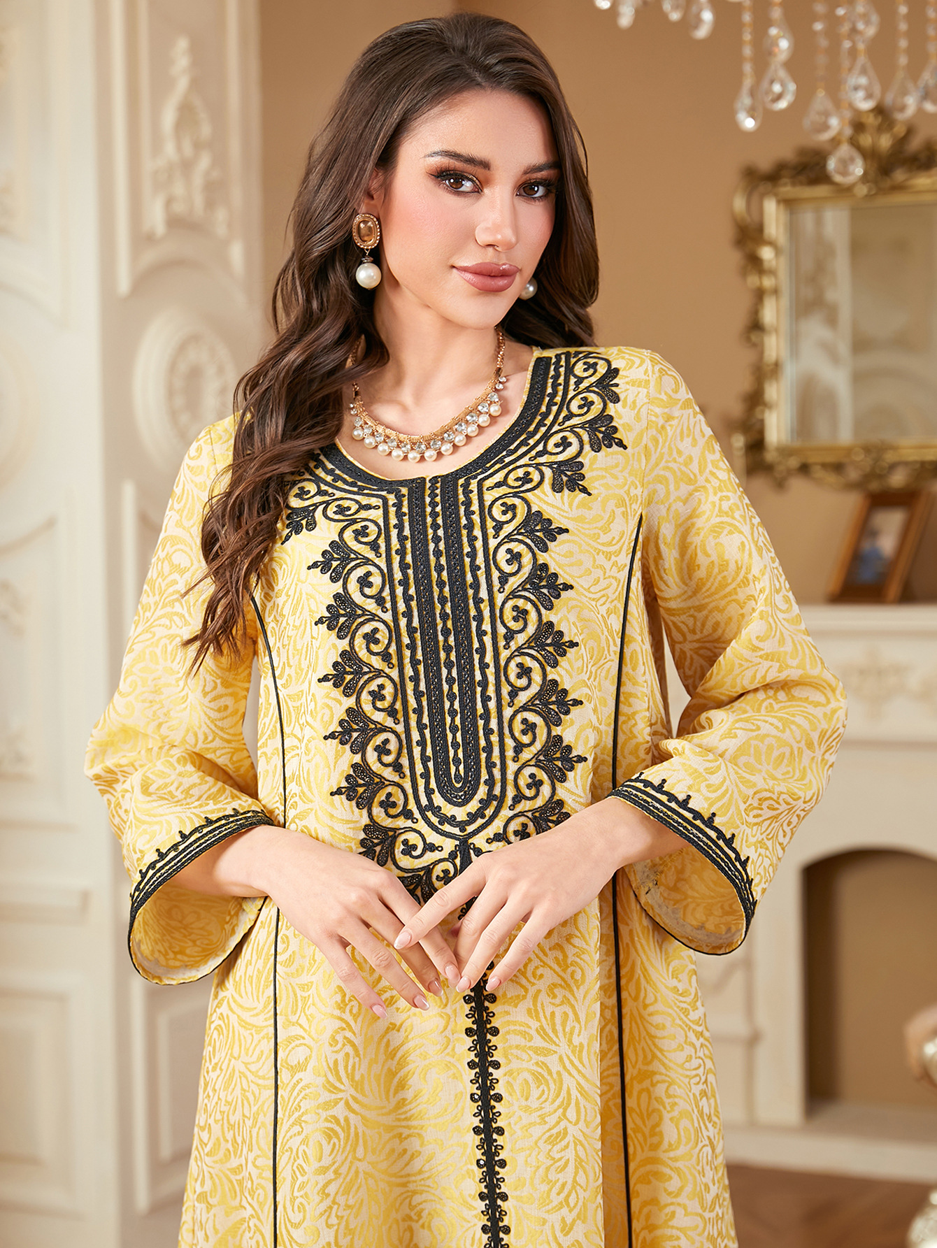 Muslim Women Arabic Dubai Abaya Luxury Jacquard Embroidery Long Dress Kaftan Robe Maxi Dresses Islam Clothing - detail 4