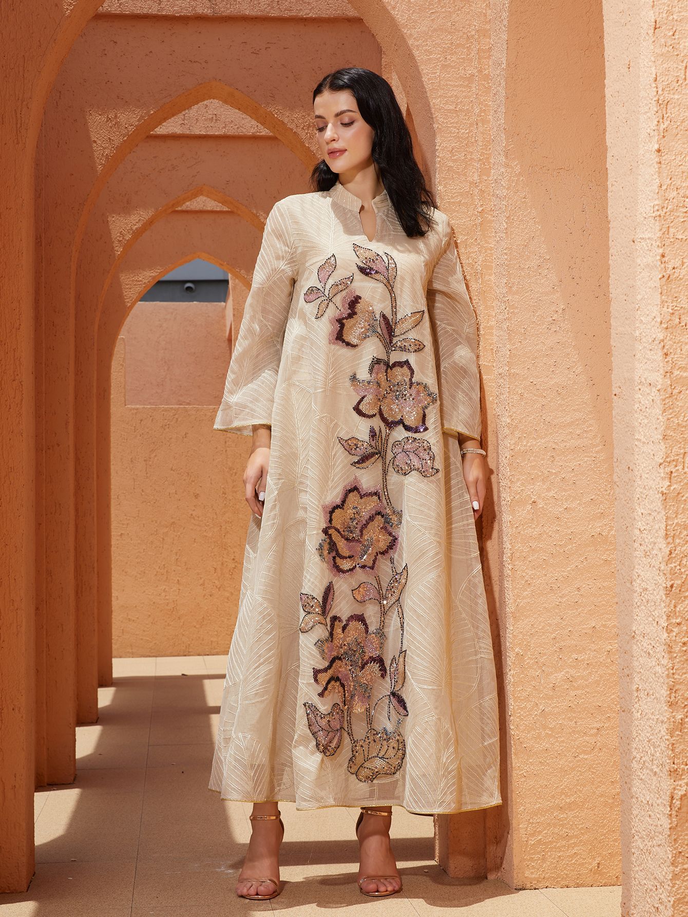 Women Dress Abaya Elegant Mesh Muslim Ramadan Jalabiya Embroidery Party Dresses Dubai Long Robe Kaftan - detail 2