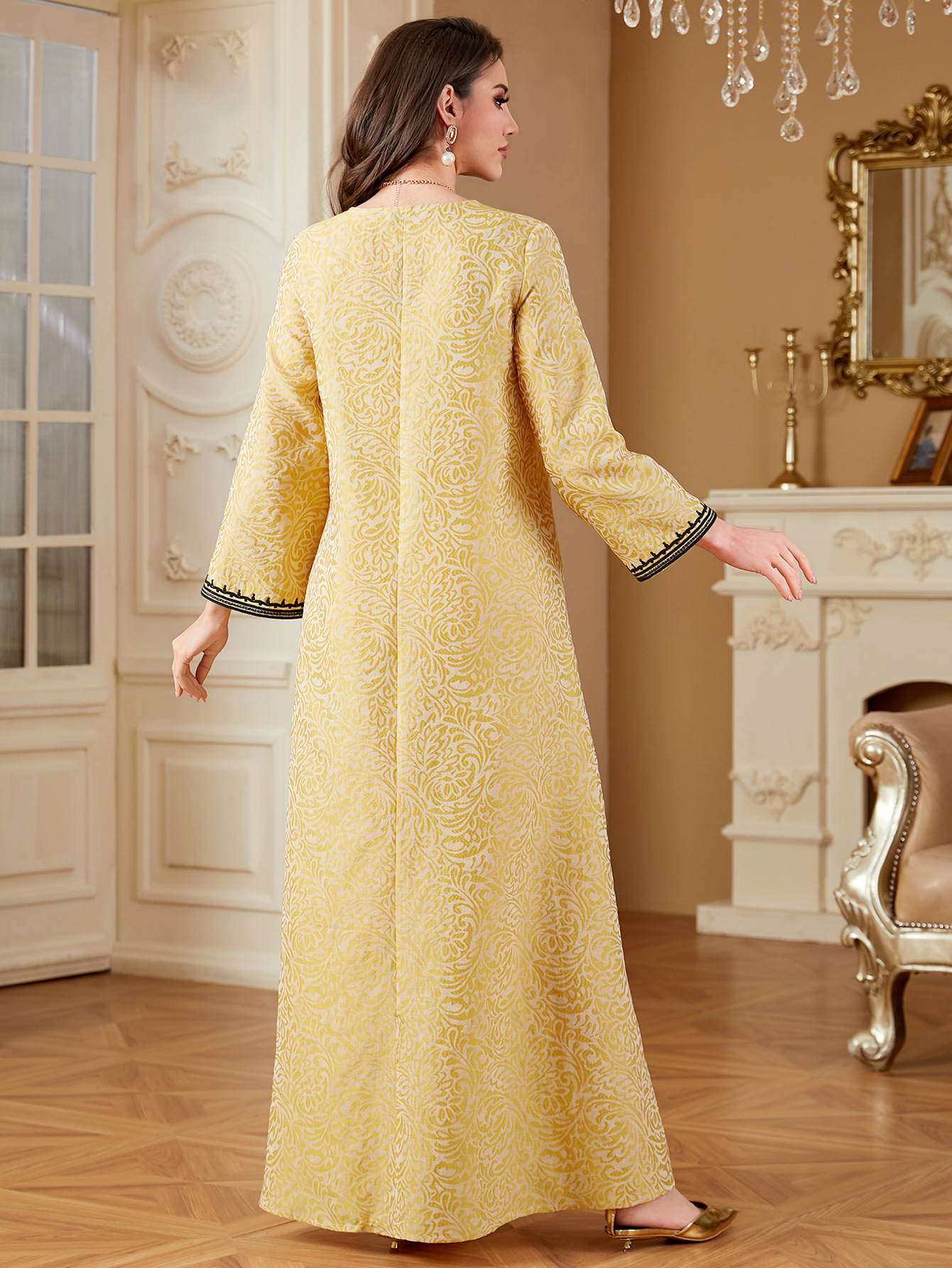 Muslim Women Arabic Dubai Abaya Luxury Jacquard Embroidery Long Dress Kaftan Robe Maxi Dresses Islam Clothing - detail 5