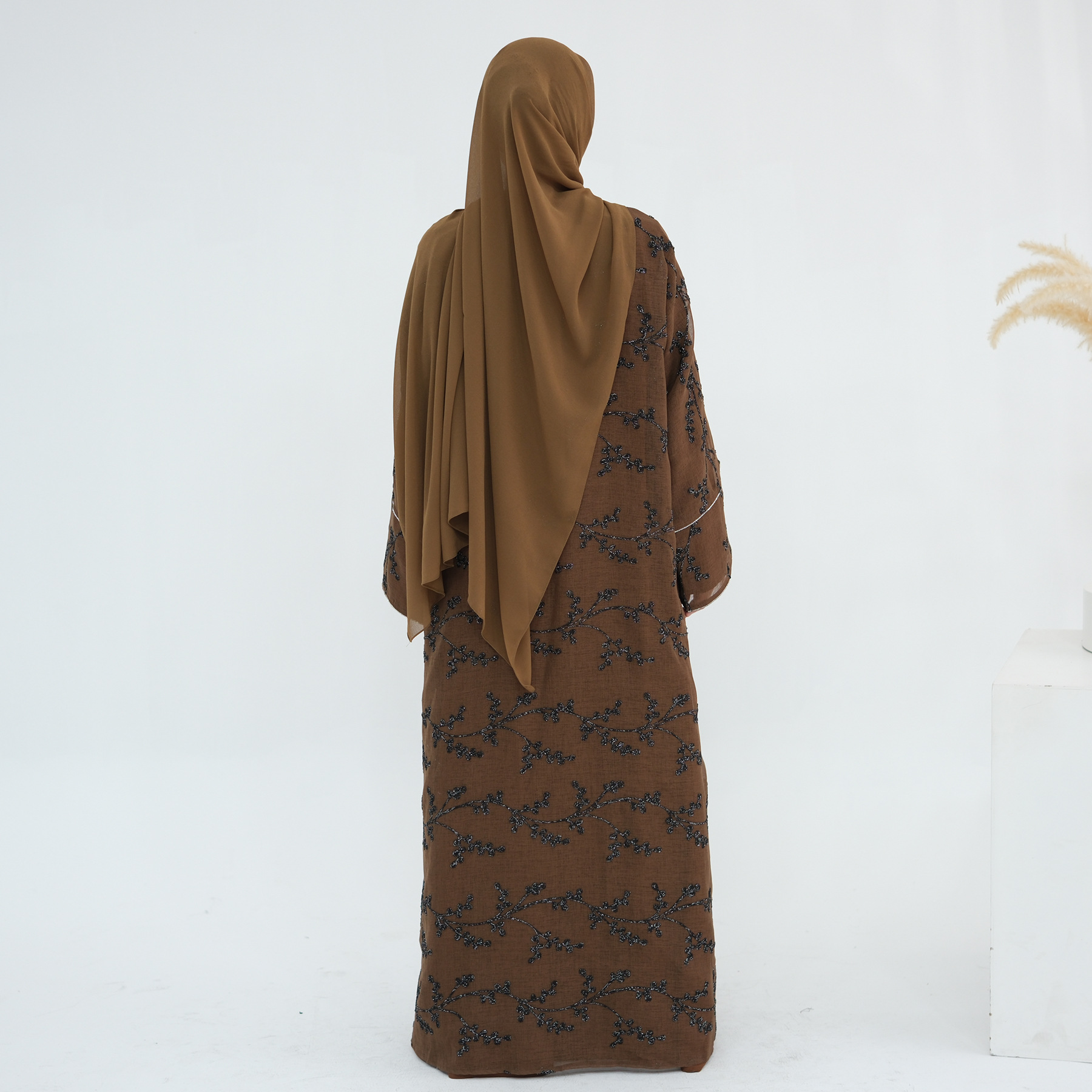 Muslim Women Dubai Abaya Luxury Embroidery Floral Long Dress Kimono Cardigan Kaftan Modest Robe Islamic Clothing - detail 5