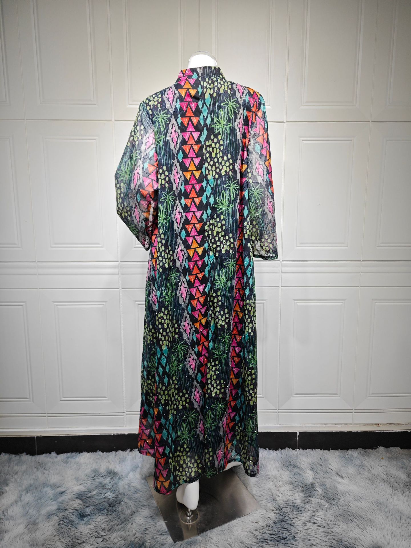 Dubai Luxury Floral Embroidery Abayas Muslim Rhinestone Decorated Loose Dress Women Clothes - detail 1