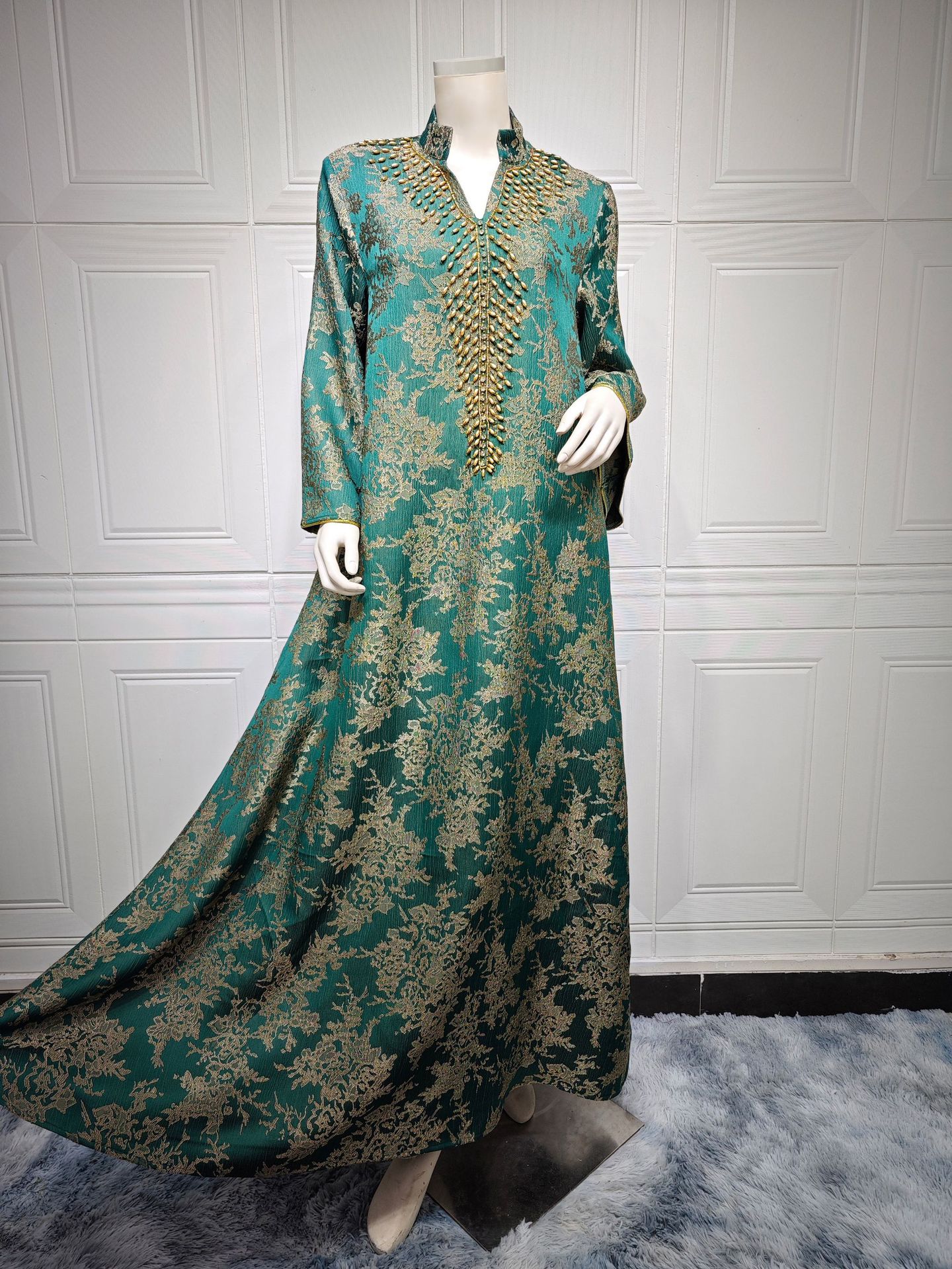 Muslim Dress for Women Abaya Beading Stand Collar Jalabiya Party Dresses Abayas Kaftan Abaya Arab Long Robe - detail 6