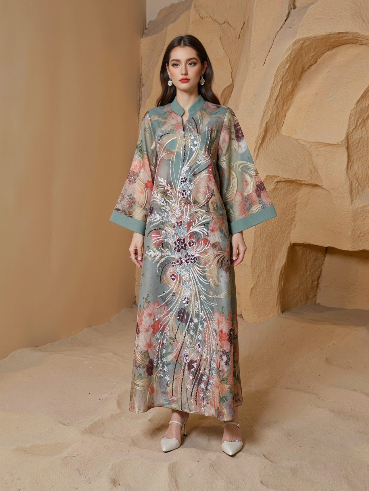 Evening Dresses Arab Long Robe Embroidery Muslim Women Party Jalabiya Ramadan Dubai Abayas Kaftan Islam - detail 11