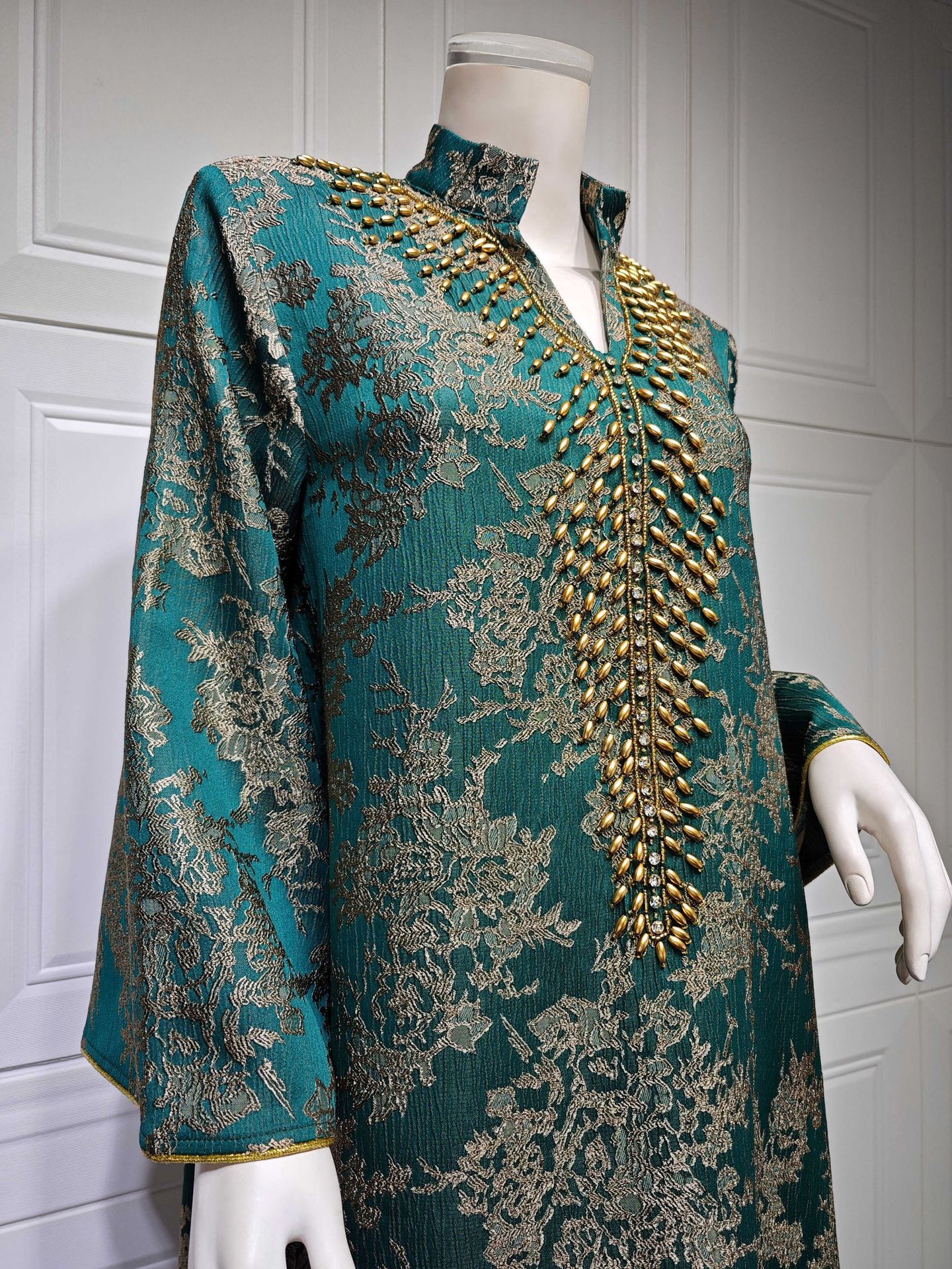 Muslim Dress for Women Abaya Beading Stand Collar Jalabiya Party Dresses Abayas Kaftan Abaya Arab Long Robe - detail 2