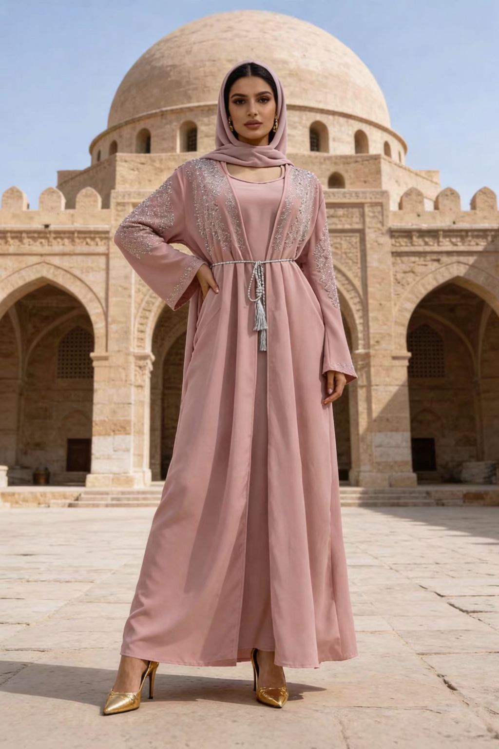 Elegant Plus Size Muslim Abaya Dress – Dubai Kaftan Jalabiya Robe for Women, Ramadan Party Outfit Long Gown - detail 3
